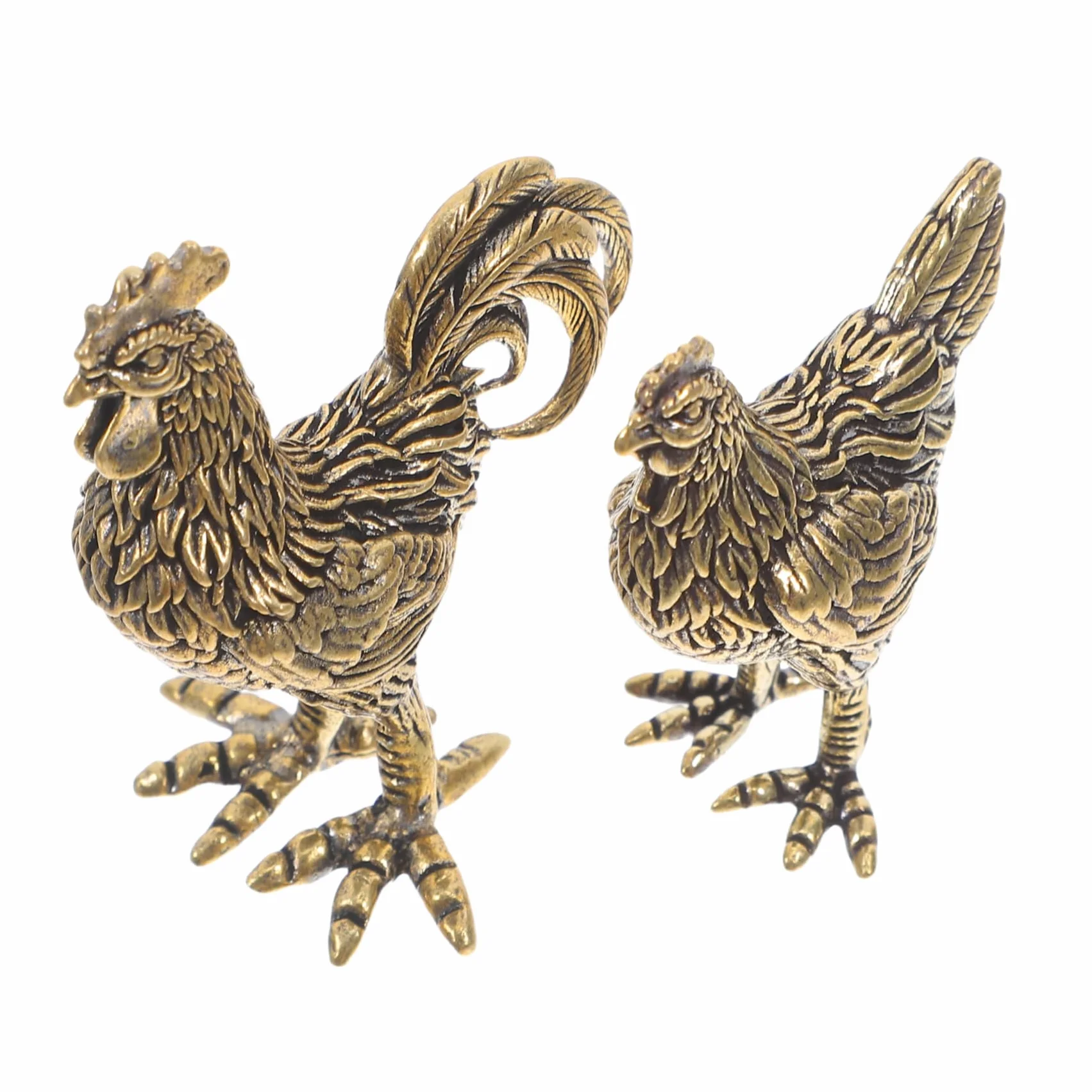 Lot de 2 figurines décoratives Feng Shui Coq et Poule en cuivre porte-bonheur