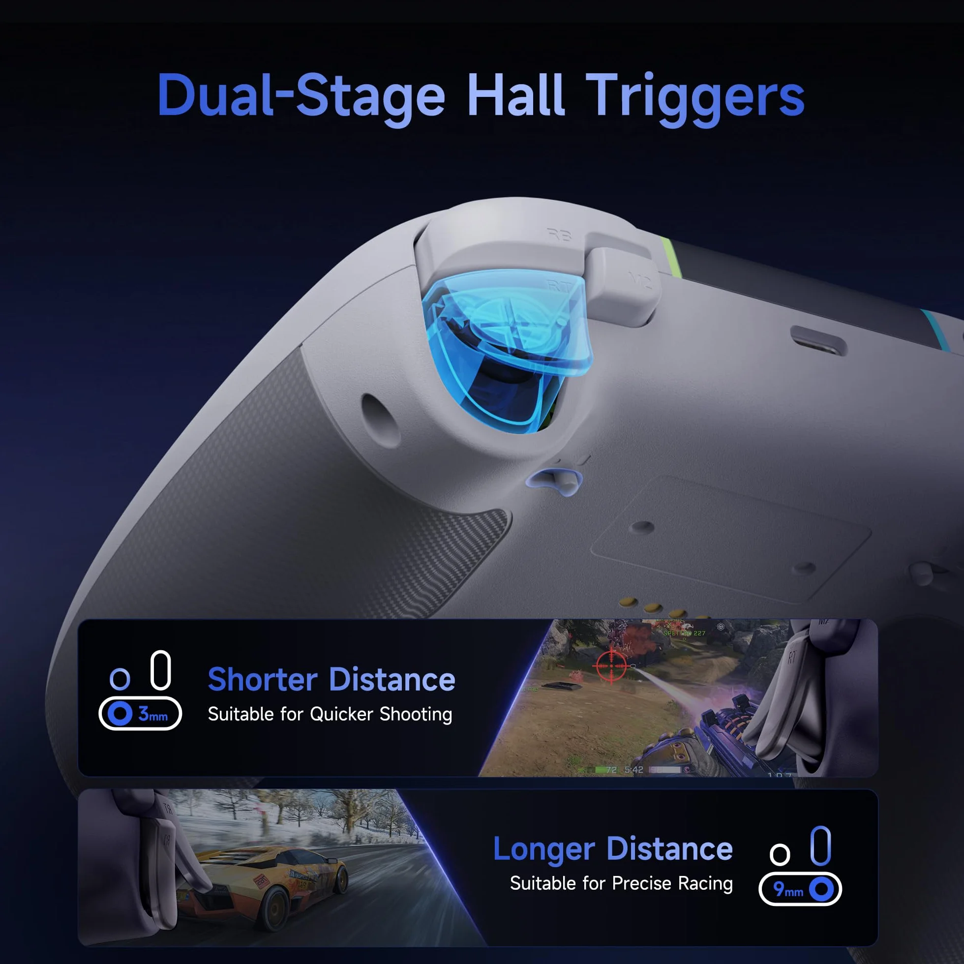 EasySMX Bezprzewodowy kontroler PC z RGB/dwupoziomowe wyzwalacze halowe/joystick hall/ciche przyciski, kontroler X05PRO do PC/Switch/Android/iOS/Steam/Android TV Box, 1000 mAh, biały