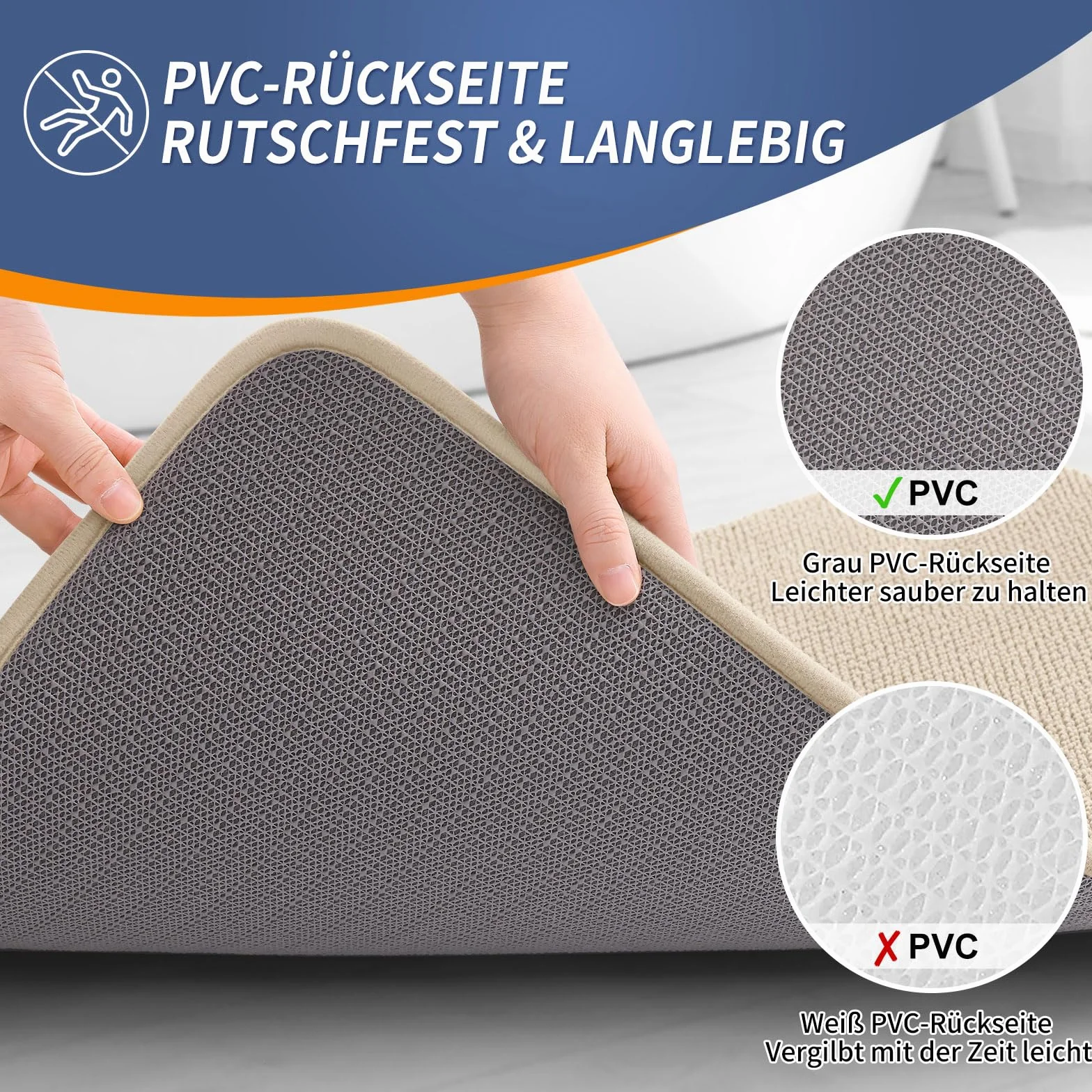 Homaxy Tapis de bain en mousse à mémoire de forme 60 x 90 cm Beige Antidérapant Absorbant