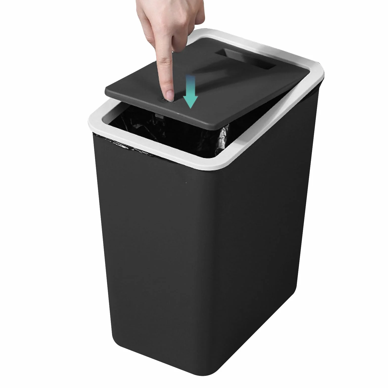Poubelle de Cuisine 13 Litres avec Couvercle à Pression, Moderne Conteneur à Ordures et Recyclage