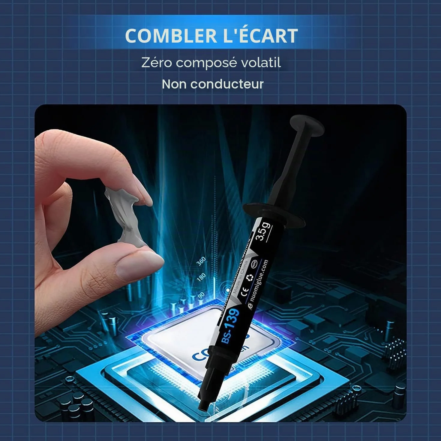 Pâte Thermique 3.5g pour CPU, Dissipateur Thermique, Haute Performance à Base de Carbone