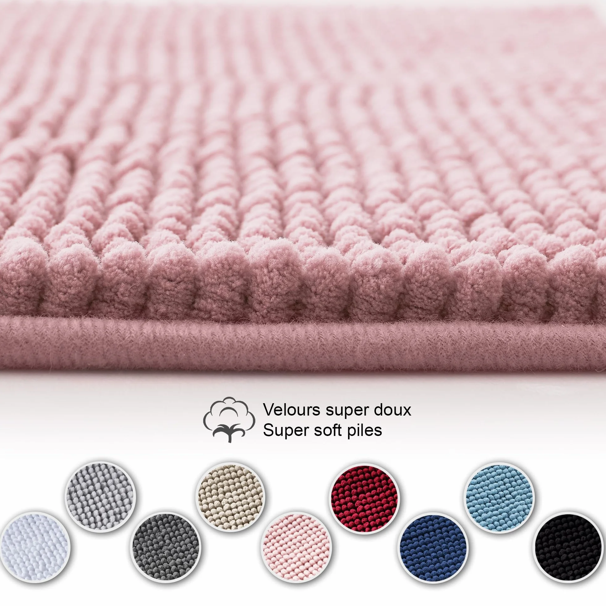 Decomira Tapis de Bain Antidérapant en Chenille 40x60 cm Rose Lavable en Machine Super Absorbant
