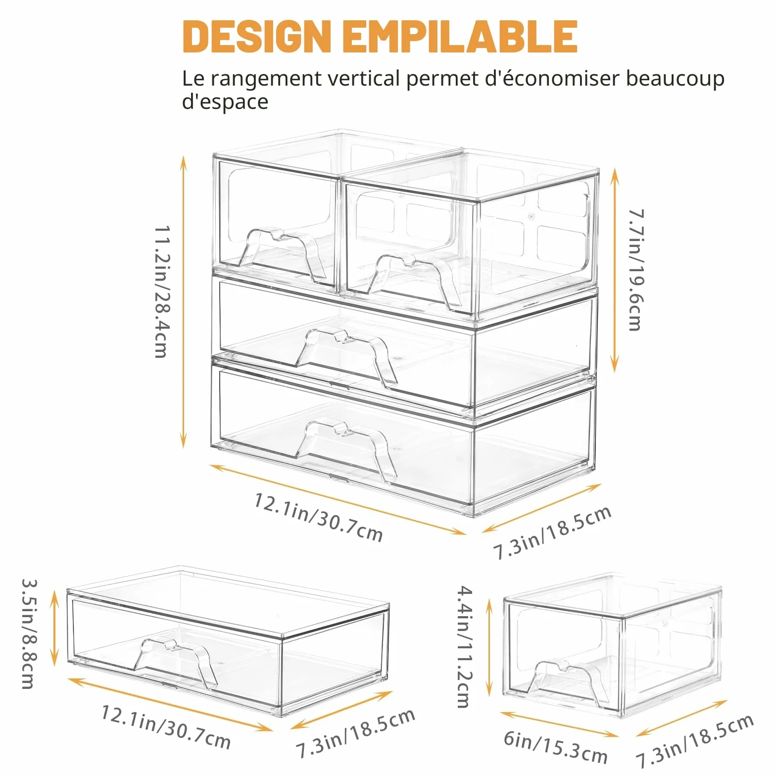 Lot de 4 Empilables Rangement Tiroir Organisateur Tiroir Salle de Bain en Acrylique Transparent Rangement Coiffeuse Organisateur,Idéal Pour La Organisateur Maquillage