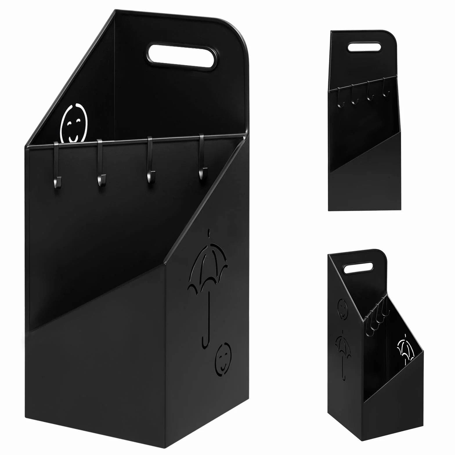 WOLTU Porte-Parapluie Métal Antirouille 4 Crochets 2 Zones Séparées Noir SST14an