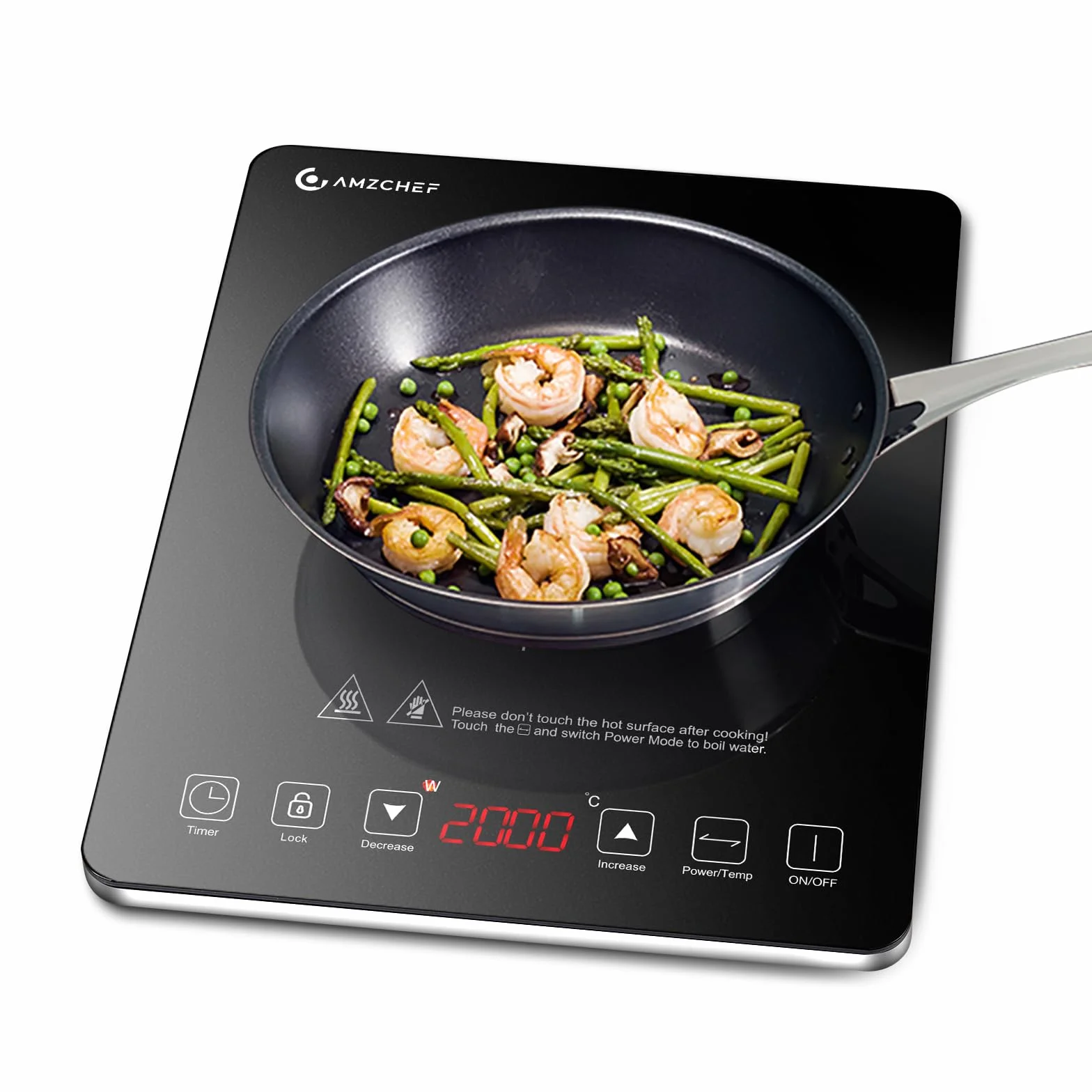 Plaque à induction, AMZCHEF Plaque Induction avec design ultra-mince,20 niveaux de température et 20 réglages de puissance, Plaque Induction 2000W avec minuterie de 3 heures,verrouillage de sécurité