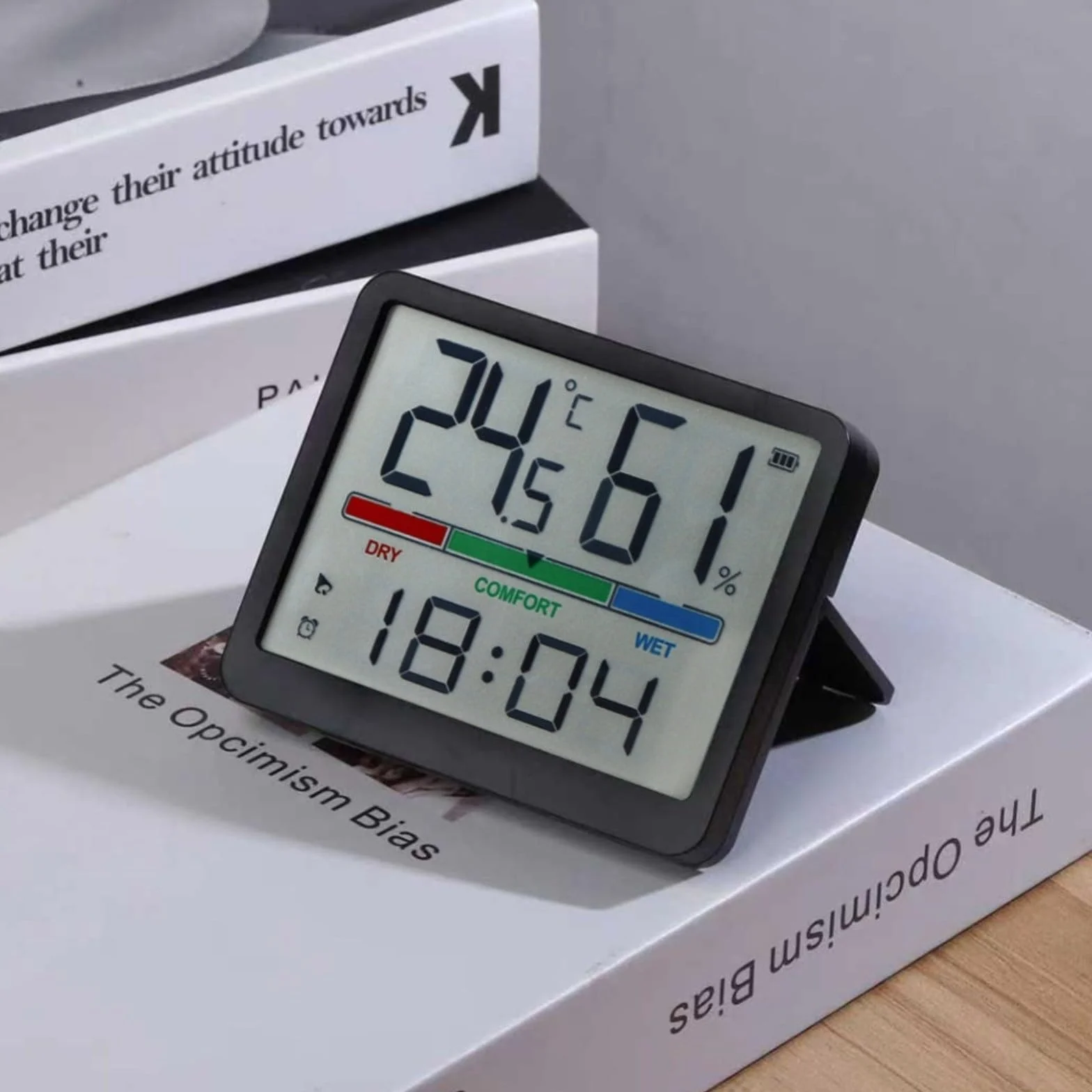 Horloge LCD multifonction thermohygromètre numérique mural avec alarme, 9,4 x 1,6 x 7,7 cm noir