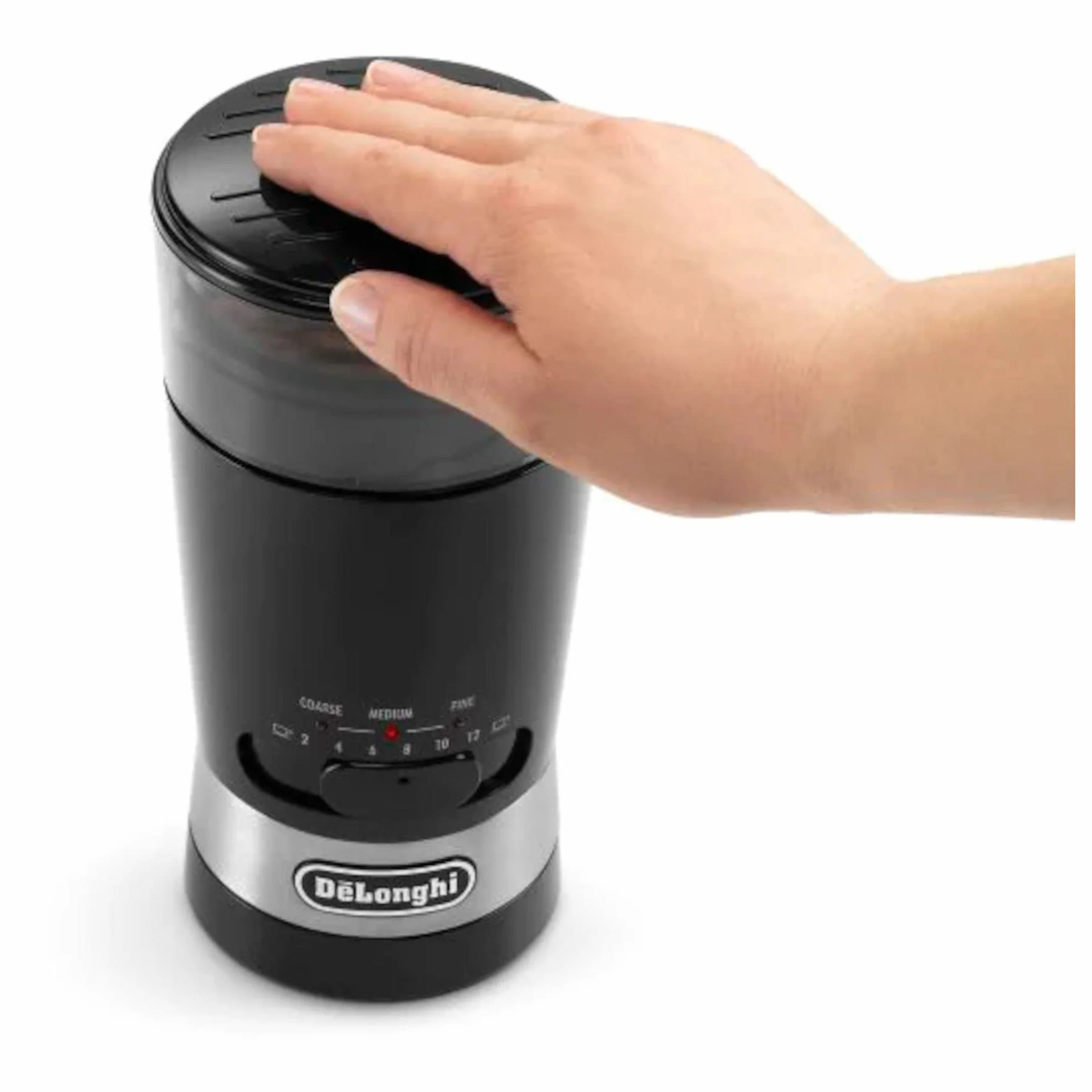 De'Longhi 1 KG210 Moulin à café 90 grammes, Lames en Acier Inoxydable, capacité de Tasse réglable, Utilisation Ultra-Rapide, Multicolore