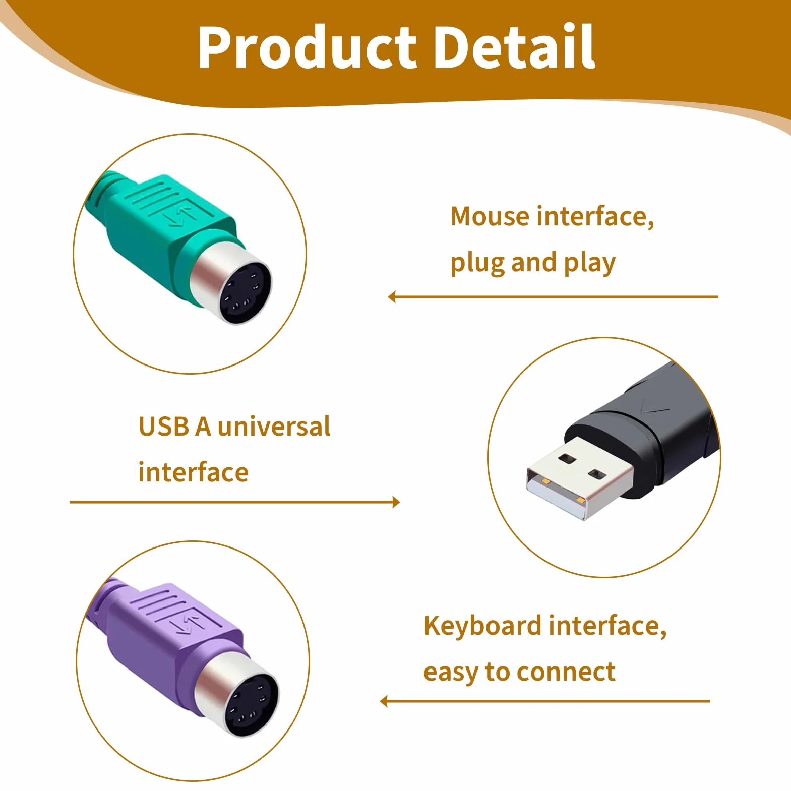Adaptateur USB vers PS/2, Dual PS2 Femelle vers USB Mâle pour Clavier, Souris