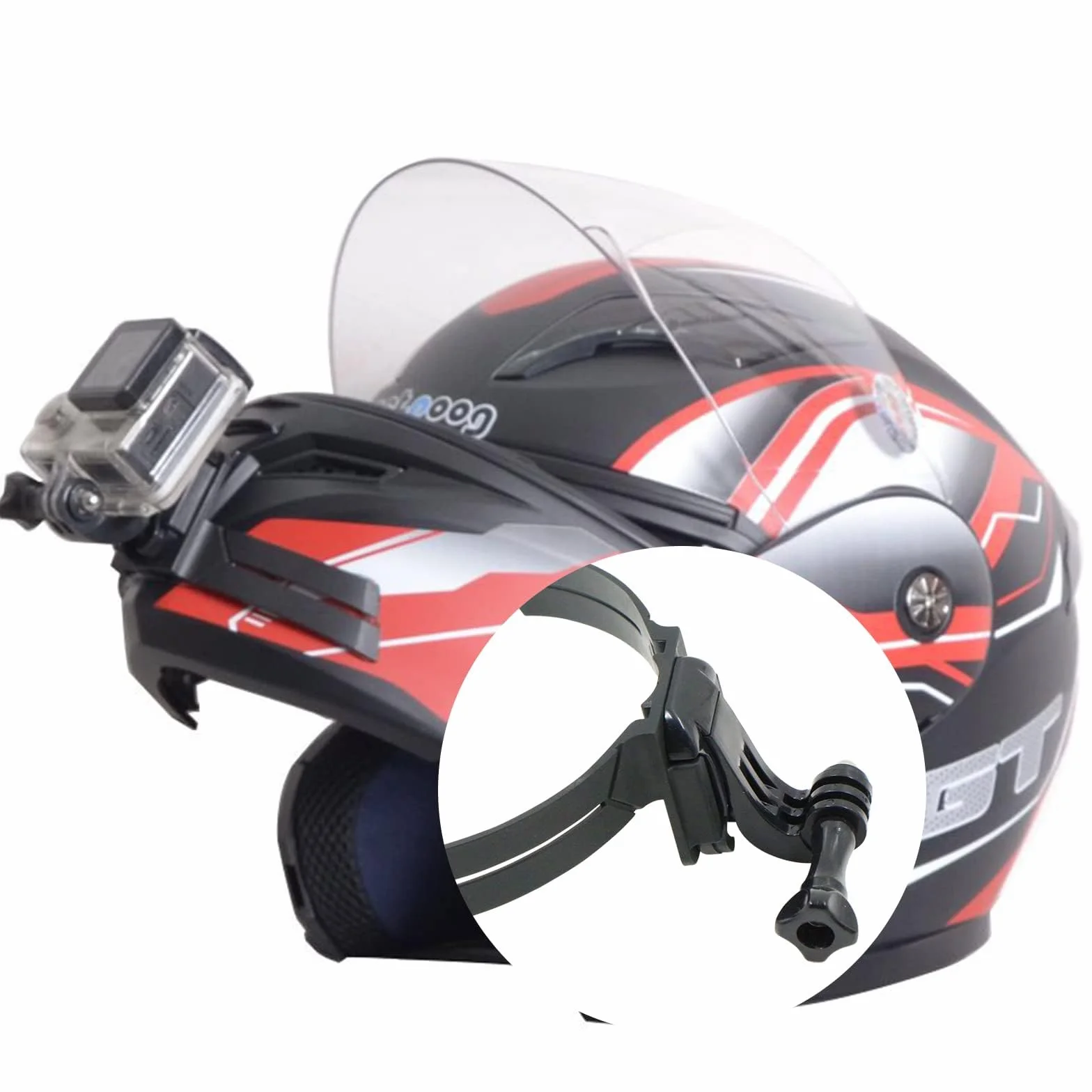 Uchwyt na kask motocyklowy, uchwyt do GoPro Hero 11, 10, 9, 8, 7, uchwyt na kask, zakrzywiony uchwyt na kask, kompatybilny z aparatami Session, Xiaomi Yi, SJCAM i innymi kamerami sportowymi