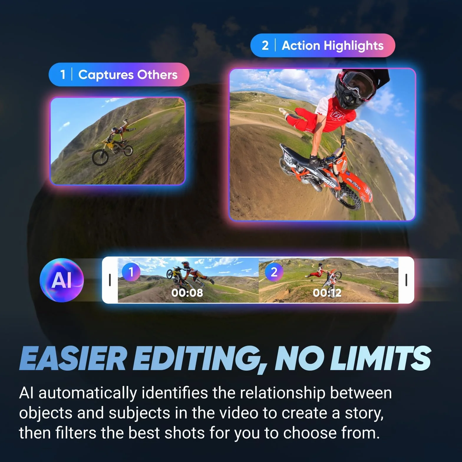 Insta360 X4 Wodoszczelna kamera sportowa 8K 360°, filmy szerokokątne 4K, efekt niewidocznego kijka do selfie, zdejmowana osłona soczewek, czas pracy akumulatora 135 min, edycja AI, stabilizacja