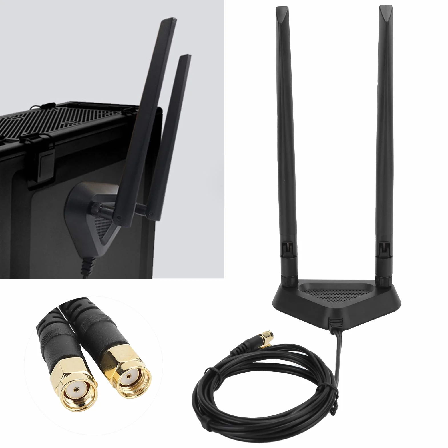 ASHATA Antena WiFi z podstawą magnetyczną, adapter magnetyczny dBi RP-SMA, 1,1 m, przedłużacz do routera Wi-Fi, karty bezprzewodowej