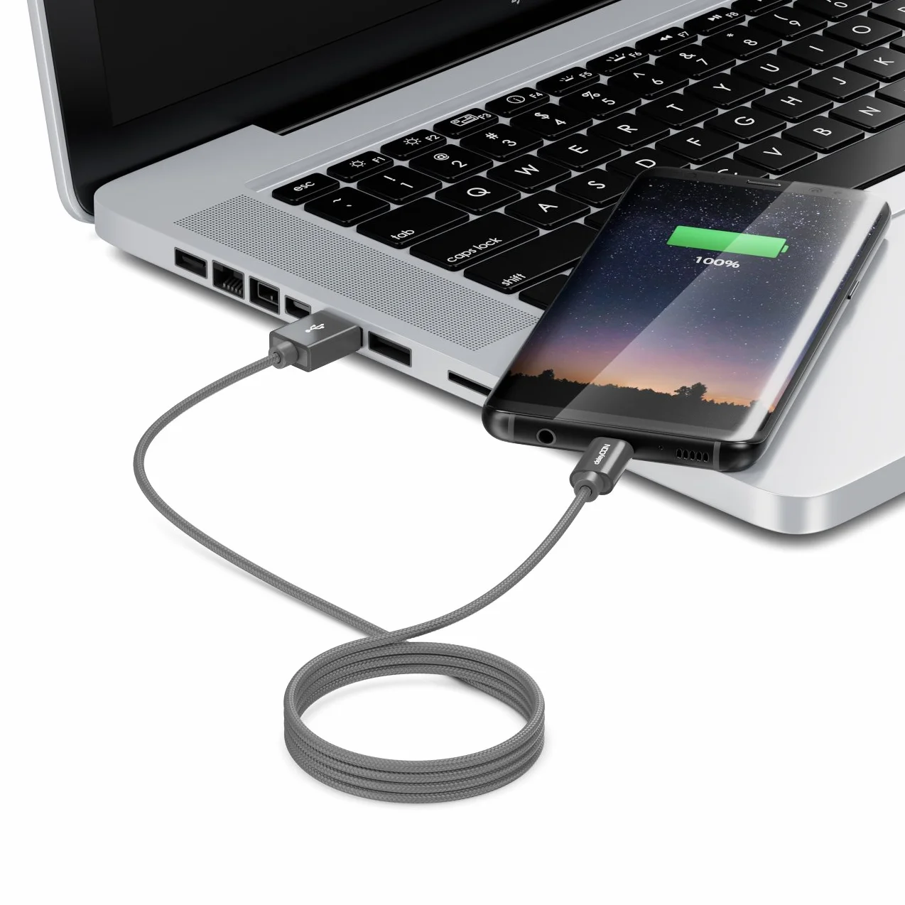 deleyCON Micro USB Kabel 3,0m z Nylonem + Metalowymi Wtykami - Kabel Ładowania Przewód Danych Szybkie Ładowanie do Smartfona, Tabletu, PC, Laptopa, Notebooka - Szary
