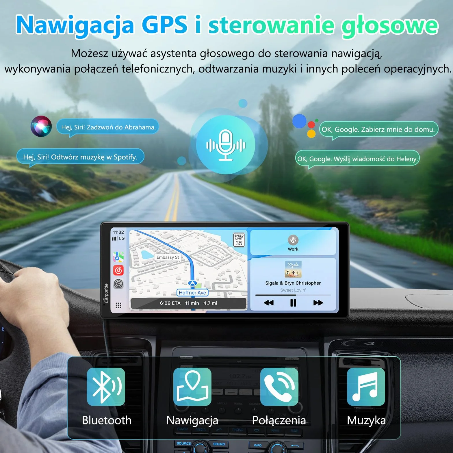 Przenośny ekran Carplay, Carpuride V92R Wireless Carplay i Android Auto, 10,26-calowy ekran dotykowy HD 1080P z prawdziwą kamerą cofania 720P / BT 5.0/Mirror Link Support Truck RV Dash Mount