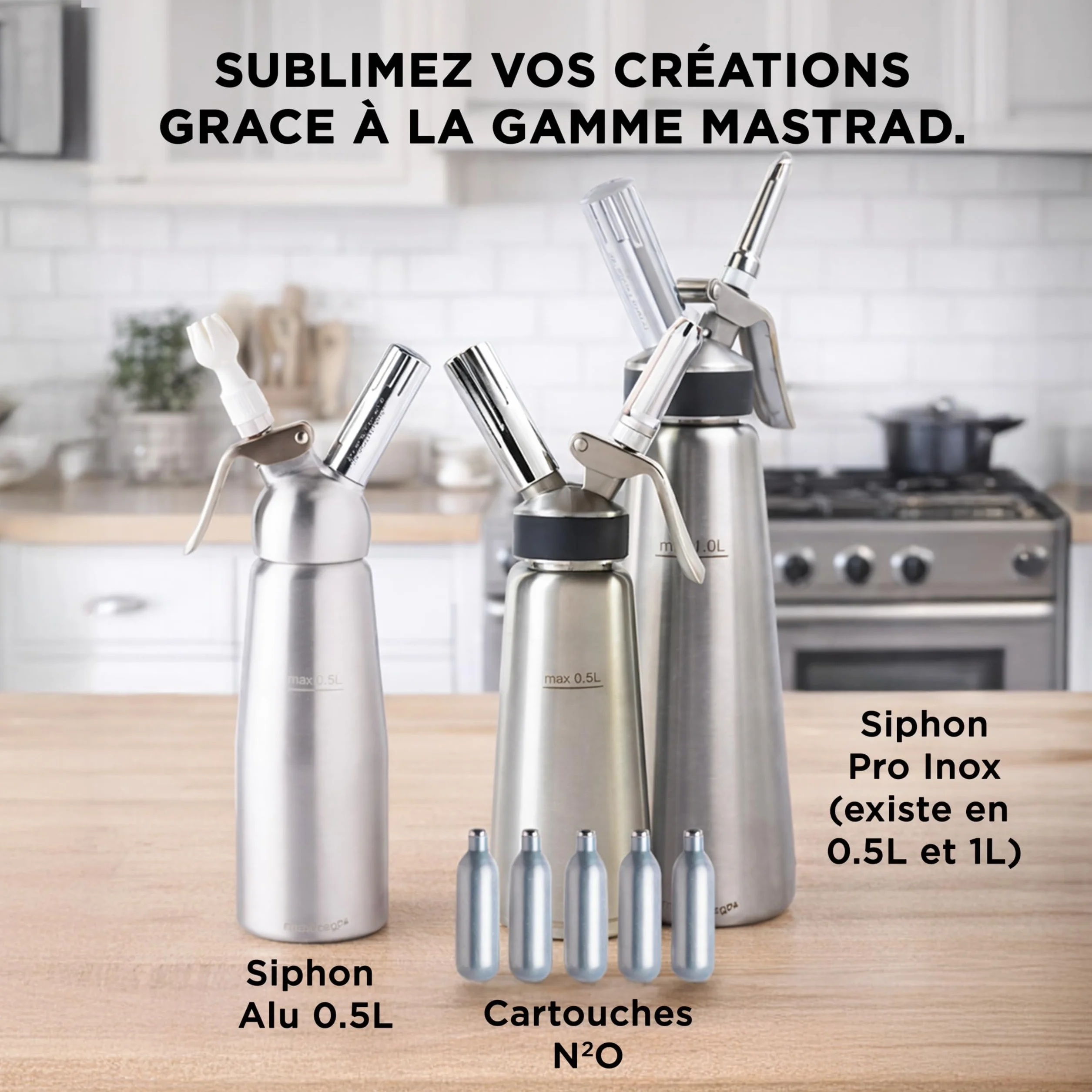 Mastrad Siphon Professionnel 0,5 L Inox Ultra Résistant Sauces Crèmes Chantilly Mousses