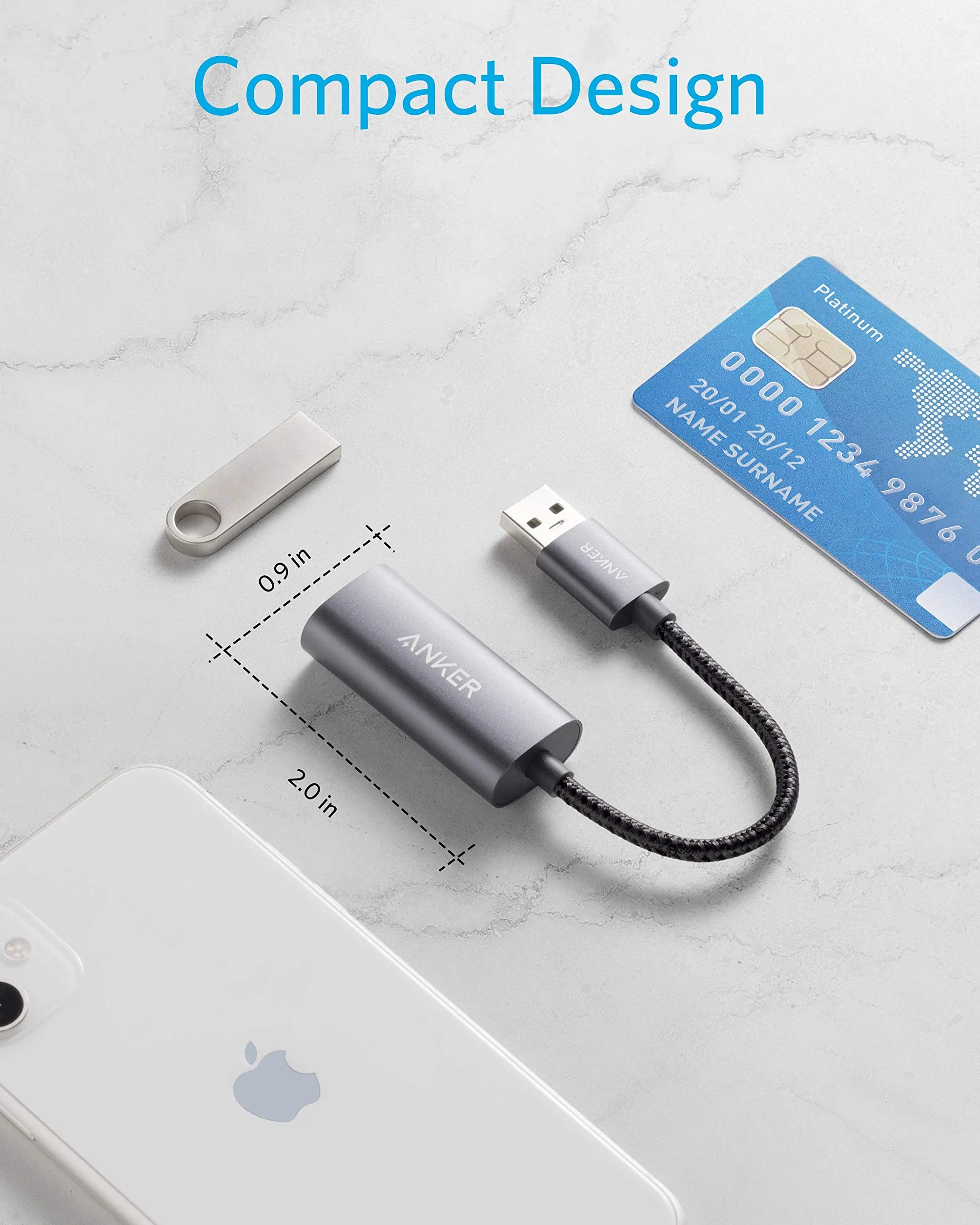 Anker adapter USB 3.0 na Ethernet, PowerExpand USB 3.0 na adapter Gigabit Ethernet, aluminiowy przenośny adapter USB-A, do MacBook Pro 2015, MacBook Air 2017 i więcej