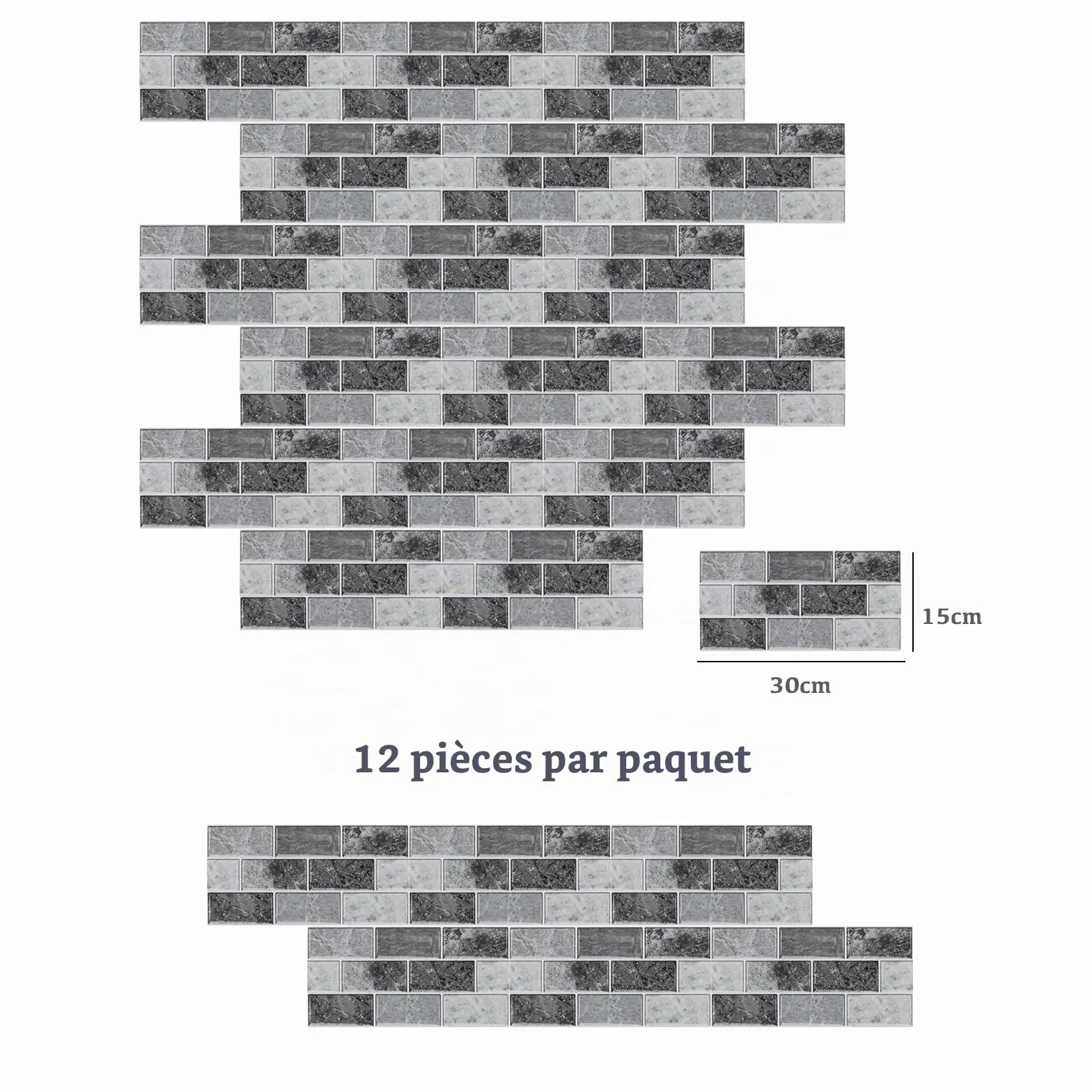 Adhesif PVC Carrelage Mural Impermeable Cuisine Salle de Bain 12 Pieces Stickers 15 x 30 cm