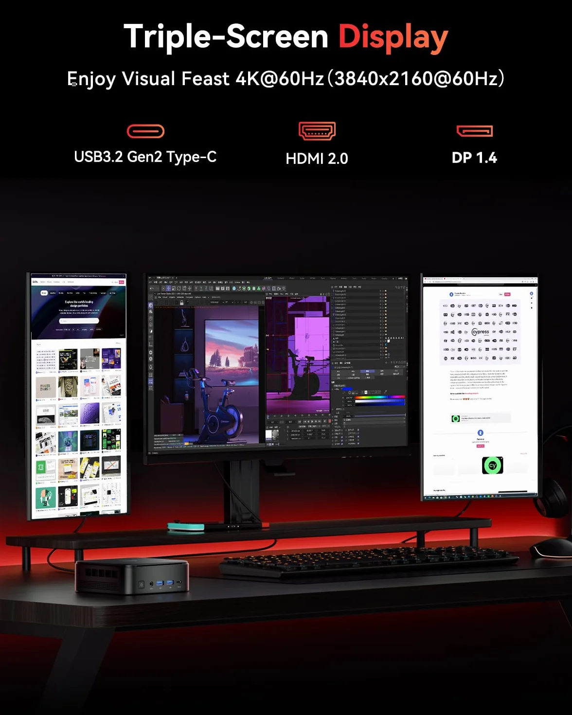 NiPoGi E3B Mini PC AMD Ryzen 5 7430U 16Go RAM 512Go SSD WiFi 6 BT 5.2 4K Triple Display VESA Supporté