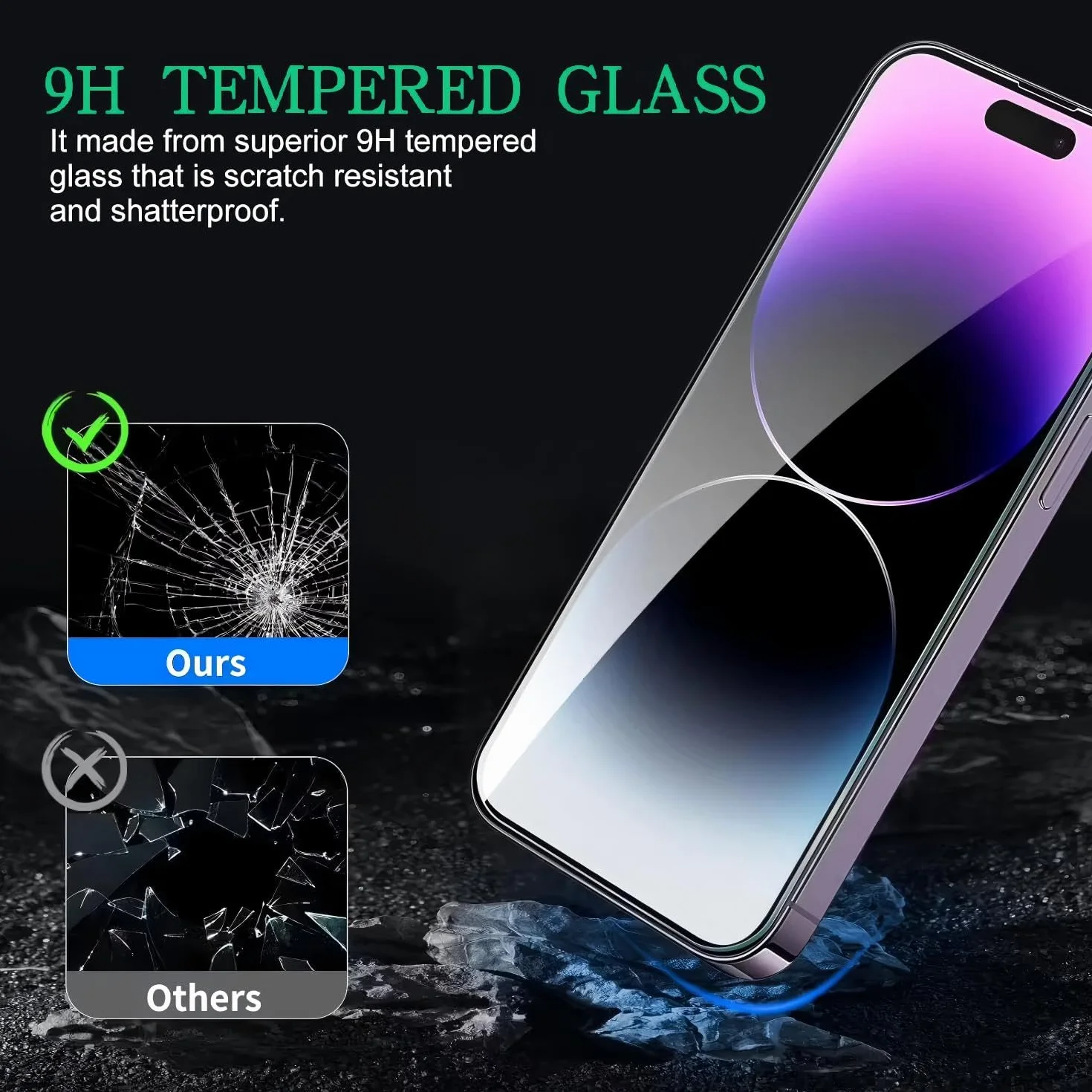 Opakowanie 3 folia ochronna ze szkła hartowanego na wyświetlacz iPhone 14 Pro, folia ochronna przeciwzarysowania, stopień twardości 9H, HD, folia ochronna na telefon komórkowy 6,1 cala, szkło o ultra