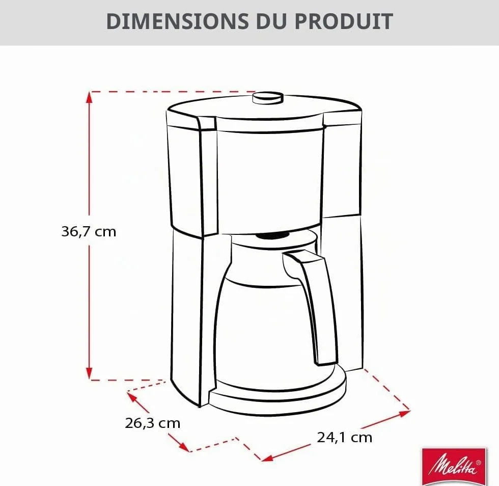 Melitta Cafetière à filtre Look V Therm Timer Noire, avec Carafe thermique et fonction minuterie, Réservoir d'eau amovible et programme de détartrage, capacité 10-15 tasses, modèle 1025-18