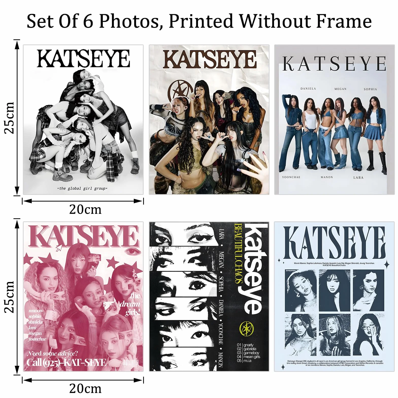 Katseye Poster Lot de 6 Affiche Décoration Peinture Toile Mur Art sans Cadre 20 x 25 cm