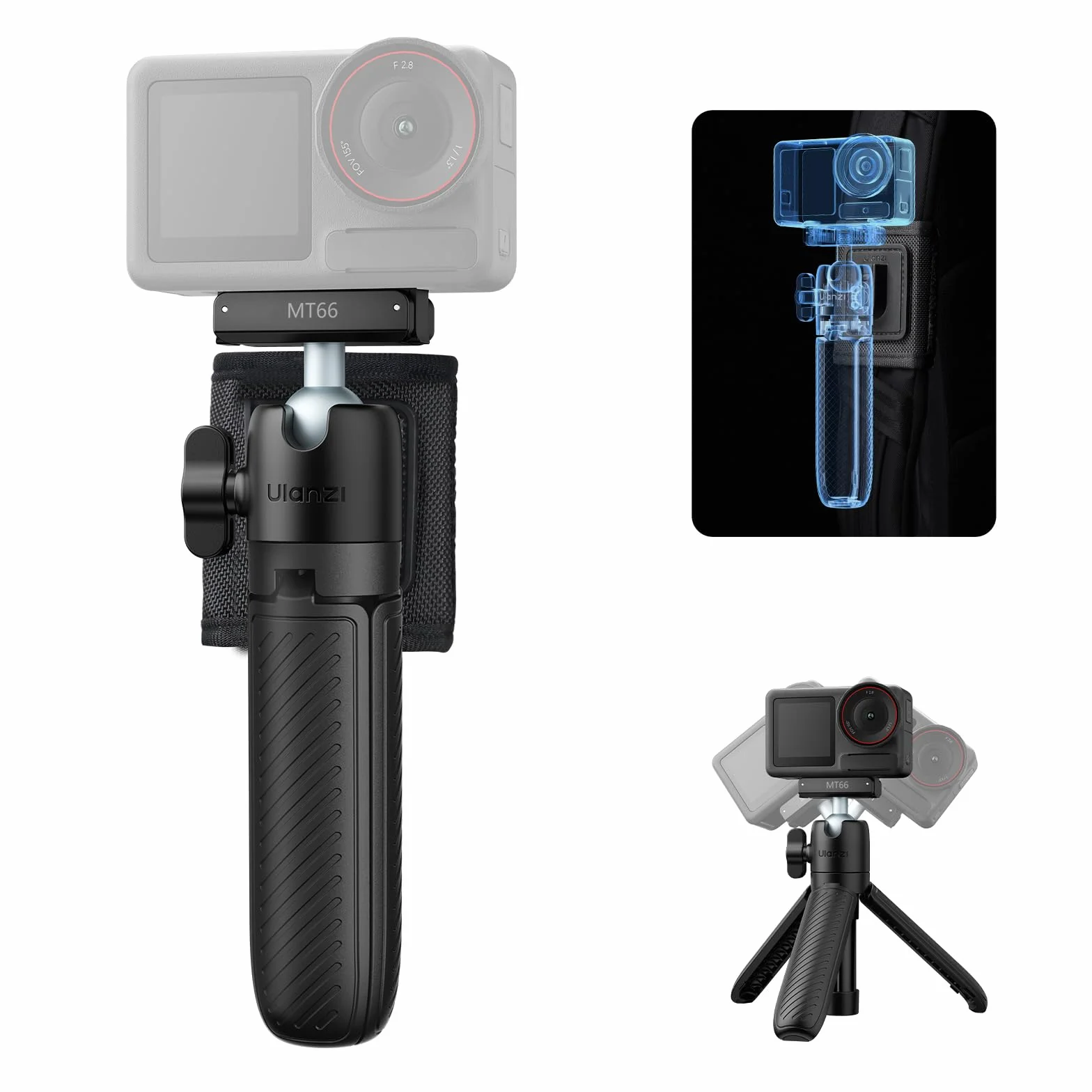 ULANZI MT66 Mini statyw - przenośny mini statyw do kamery z interfejsem magnetycznym DJI Action, uchwyt podróżny do vlogowania z paskiem na rzepy - kompatybilny z DJI Osmo Action 5pro/4/3, dla DJI