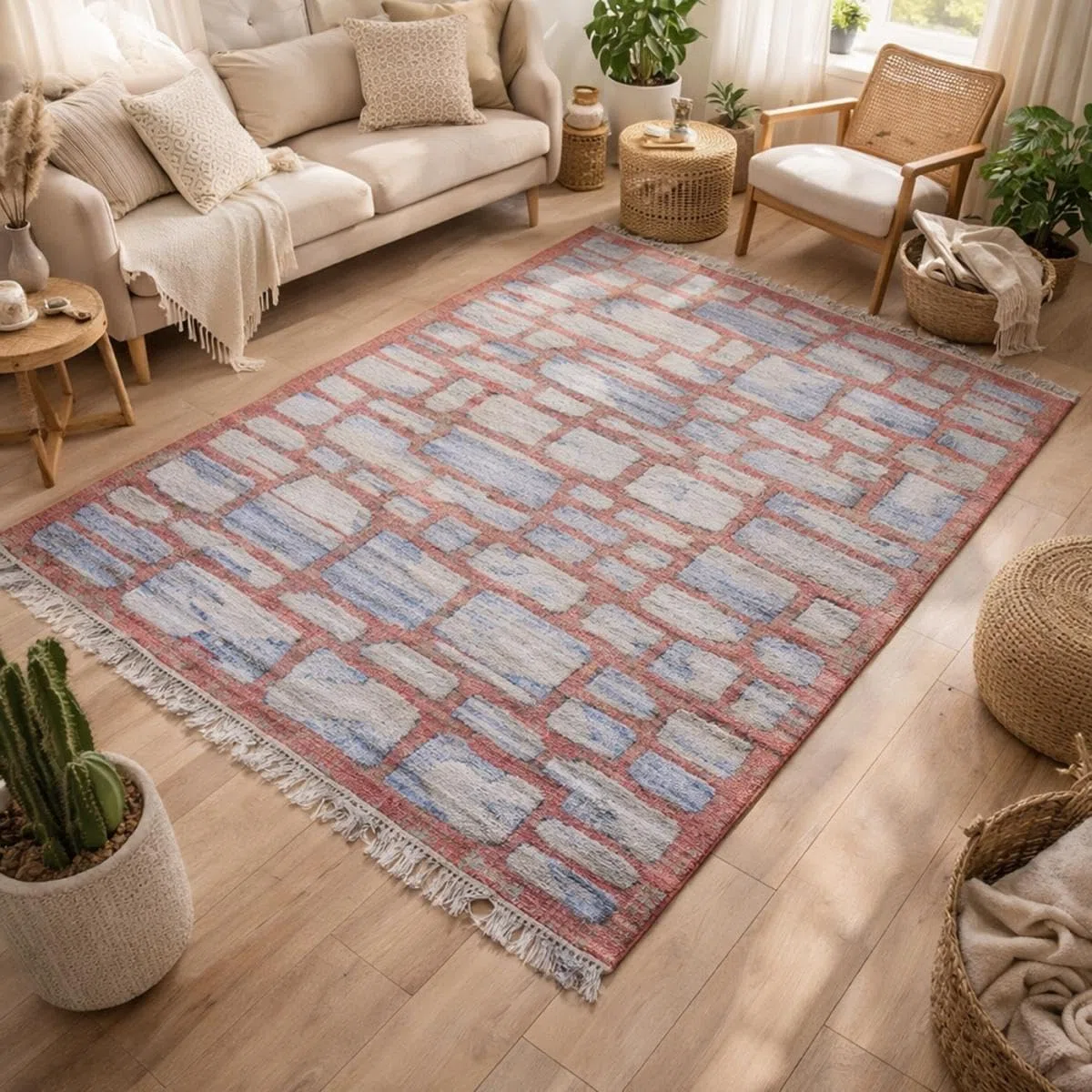 Tapis Kilim 200x290 cm Rectangulaire KL JUTAP Gris Salon Tissé à la Main Jute