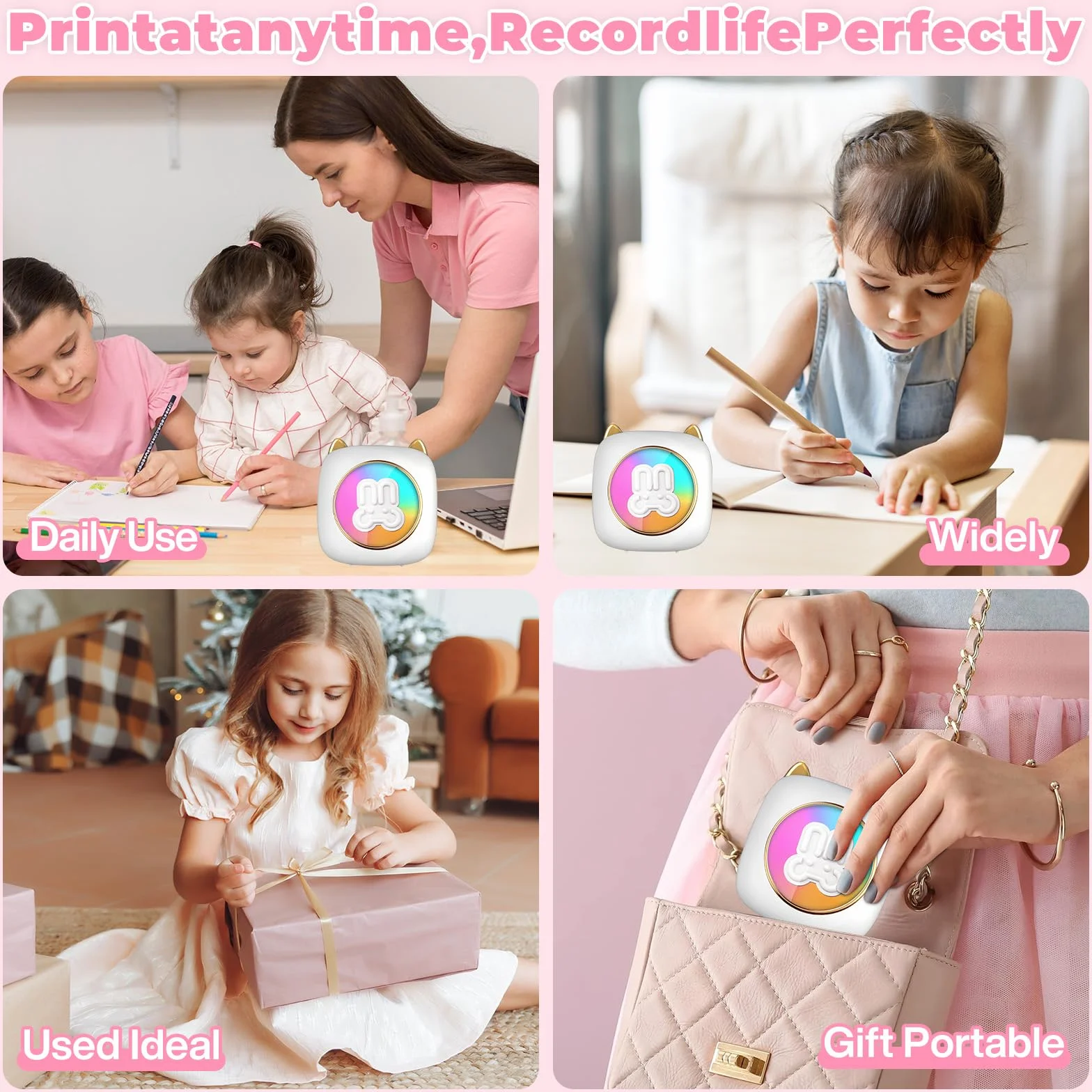 Imprimante Photo Thermique sans Fil Bluetooth Mini Portable avec 14 Rouleaux de Papier pour iOS Android