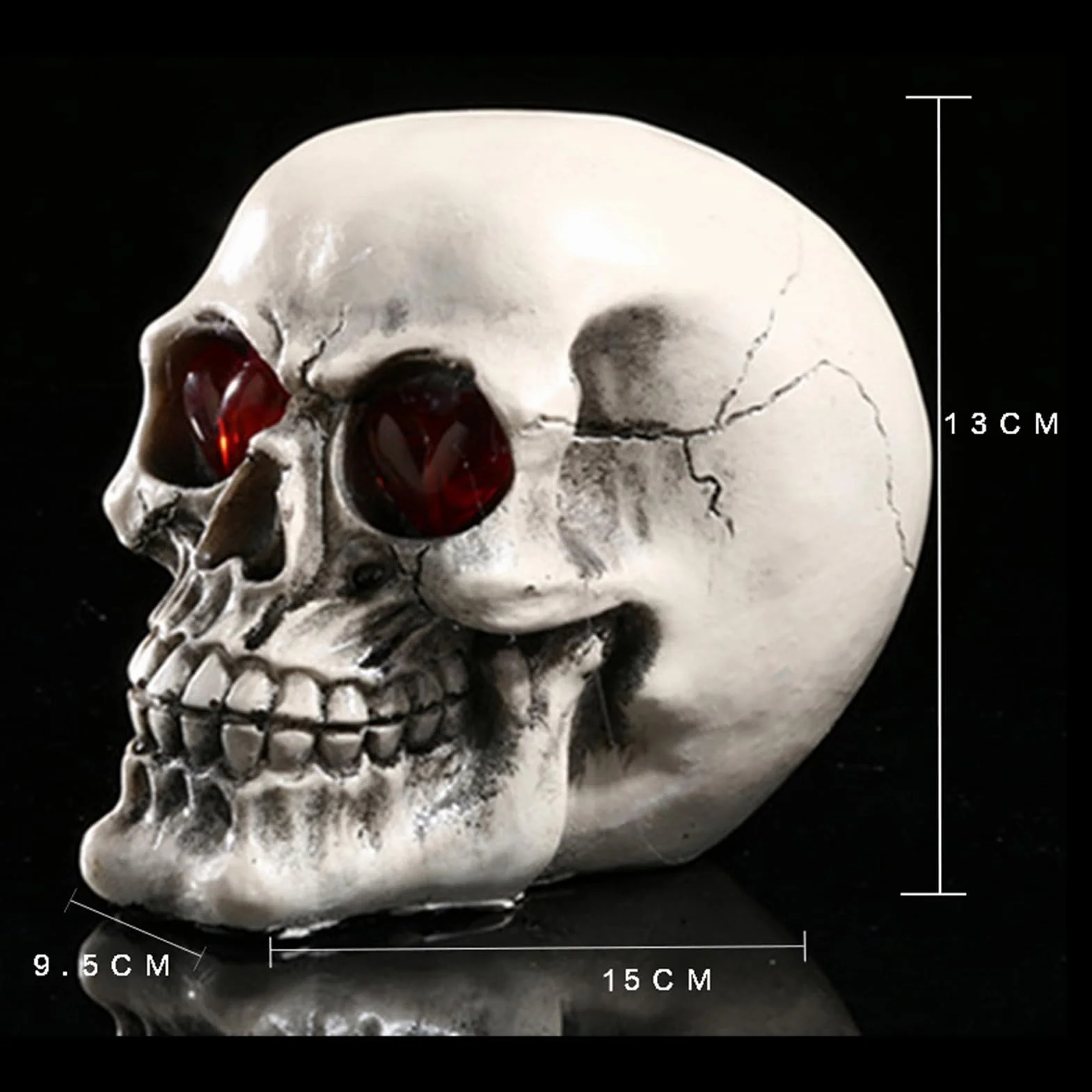 Lampe LED tête de mort résine yeux lumineux Halloween décoration gothique