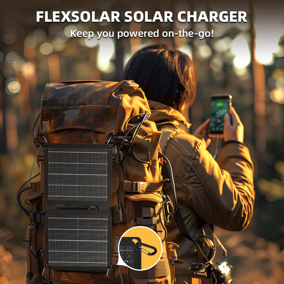 FlexSolar Przenośne ładowarki solarne 10 W, 5 V, USB, małe zasilanie, panele ETFE, składane, wodoszczelne, IP67, kemping, wędrówki, wędrówki z plecakiem, do telefonów, fanów, latarek, zegarków, małych