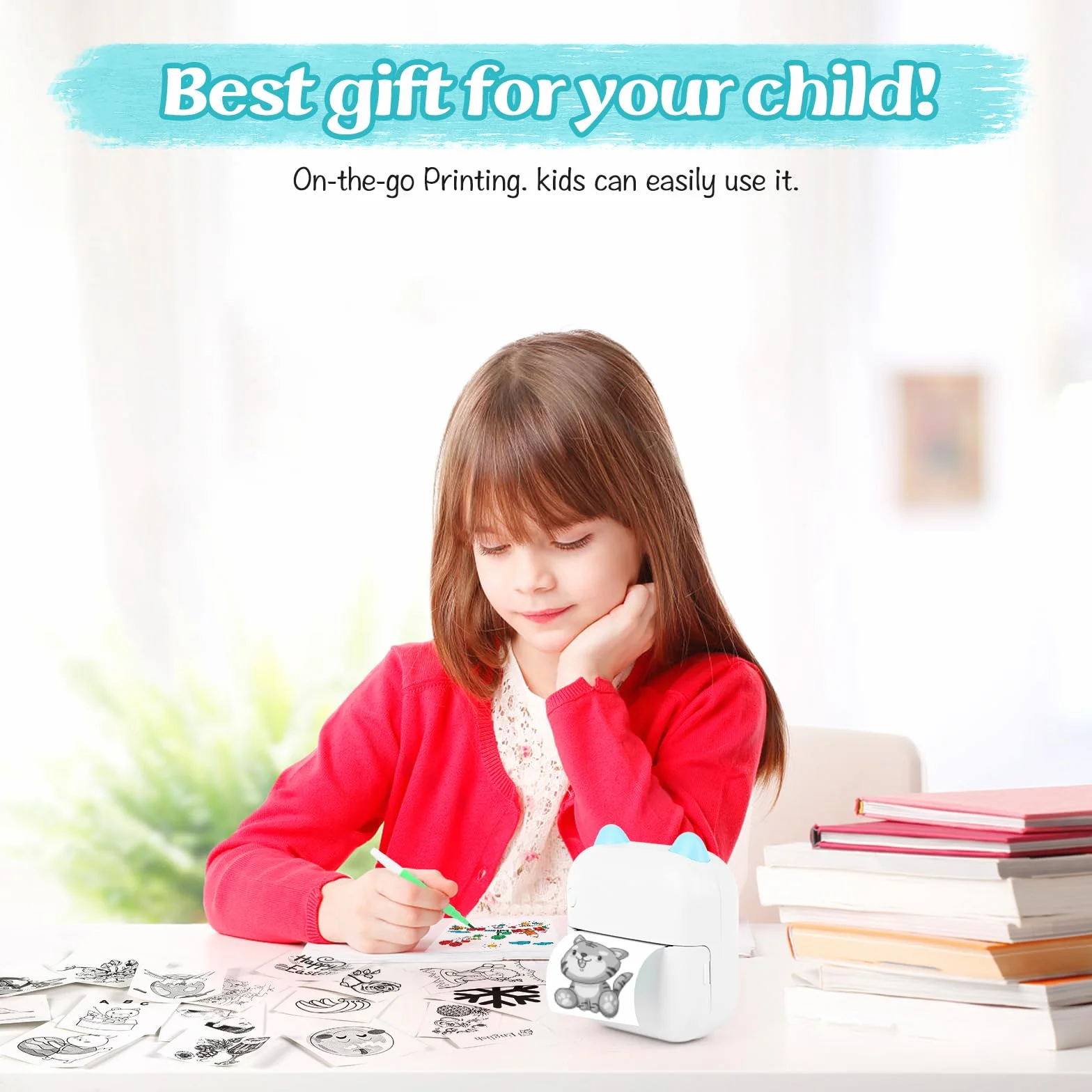Comuis Sharp Mini Imprimante Photo Portable, Imprimante Thermique Instantanée sans Fil Bluetooth avec 10 Rouleaux de Papier
