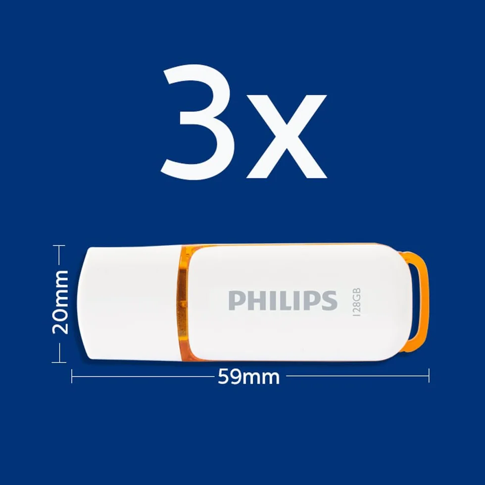 Philips Snow Edition High Speed pamięć flash USB 2.0 3x 128 GB do komputerów PC, laptopów, przechowywania danych, prędkość odczytu do 25 MB/s