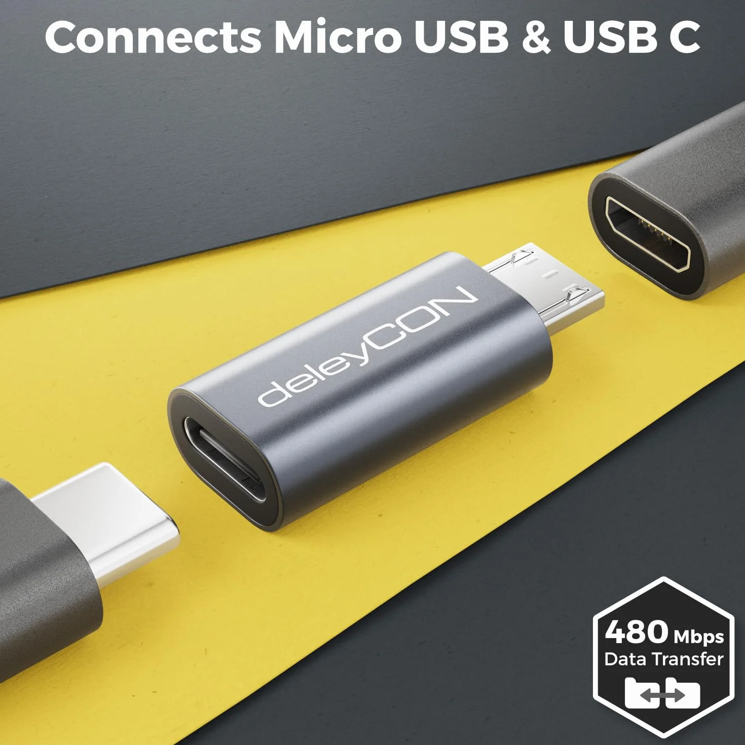 deleyCON Adaptateur USB-C vers Micro USB Lot de 2 Données & Charge