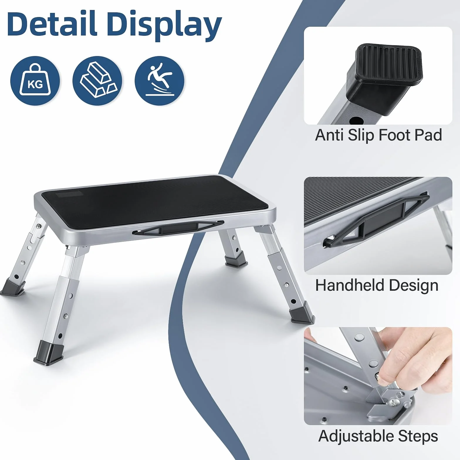 Marchepied Pliable à 3 Marches, Petit Escabeau Pliable Portable, Capacité 150 kg, Tabouret Pliant Antidérapant Enfant, Tabouret Pliant Portable pour Cuisine, Salles de Bains, Maison, Camping Car