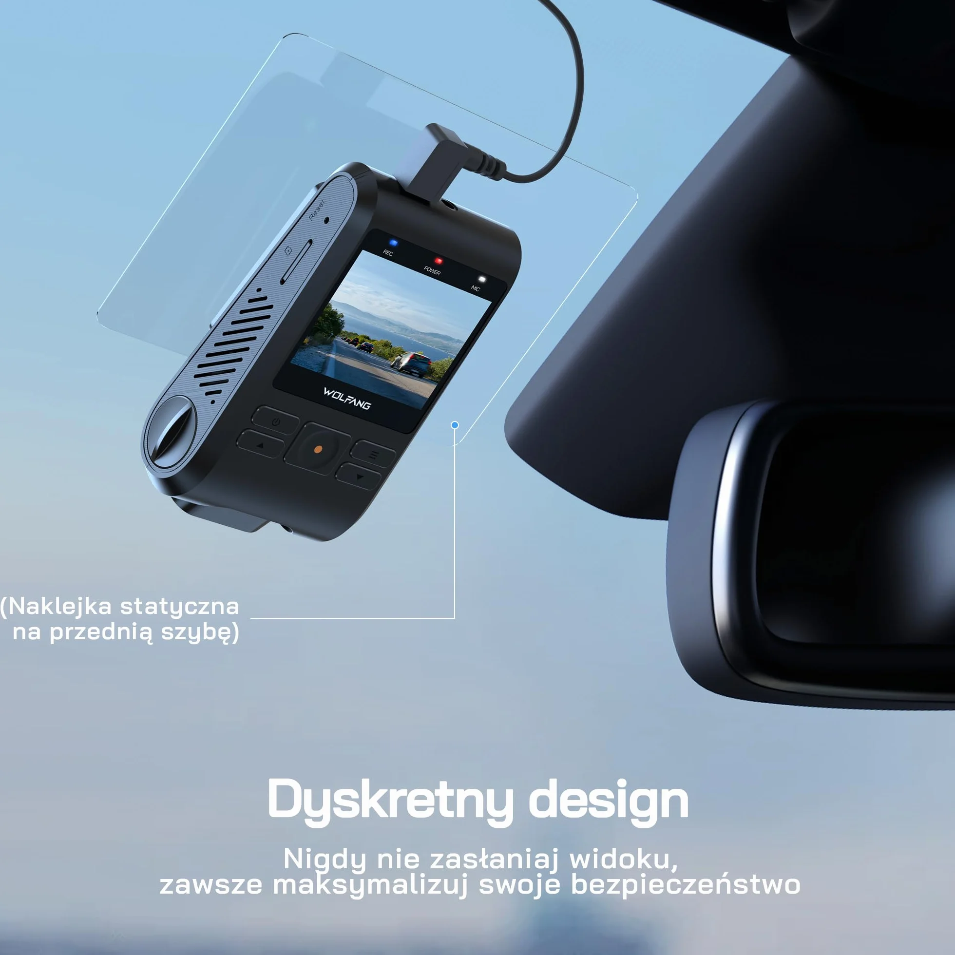 Kamera samochodowa WOLFANG 2.5K kamera samochodowa Wi-Fi z kartą SD 32 GB, podwójna kamera samochodowa z noktowizorem, nagrywanie w pętli, czujnik G, szeroki kąt 170, osłona parkowania