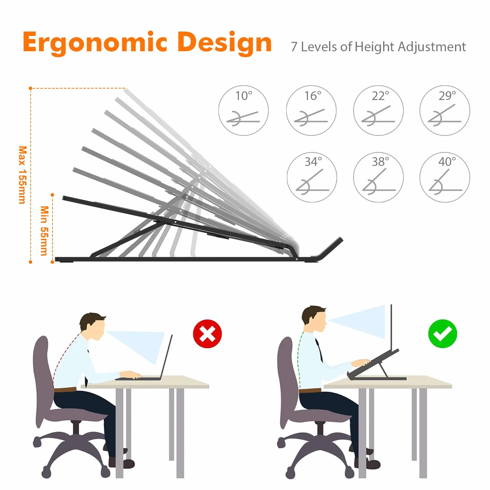 GRIFEMA Support Ordinateur Portable Réglable 7 Angles, Pliable en Aluminium pour 10-15.6'' Laptops