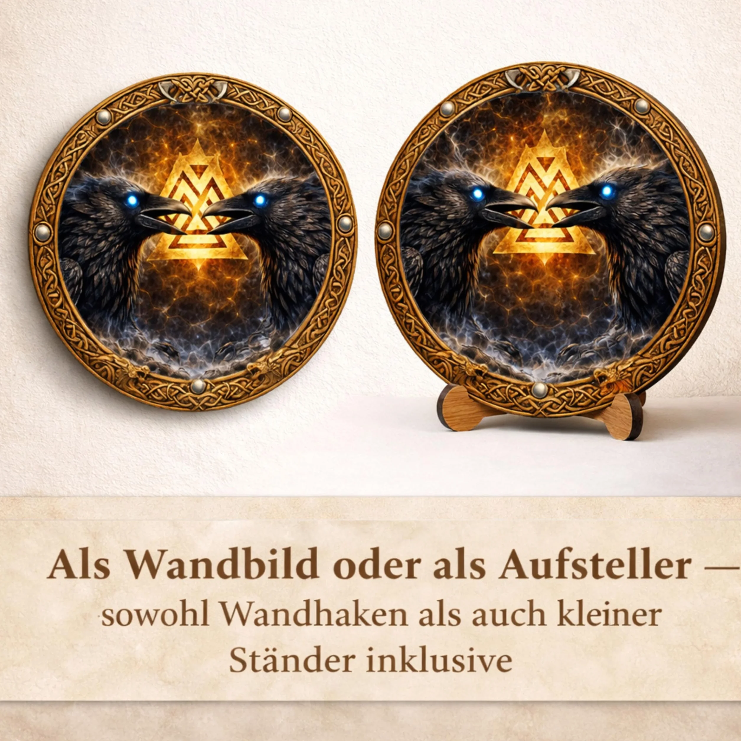 Viking Tableau mural rond Ø 30 cm Corbeaux Valknut Mythologie nordique DARO Design
