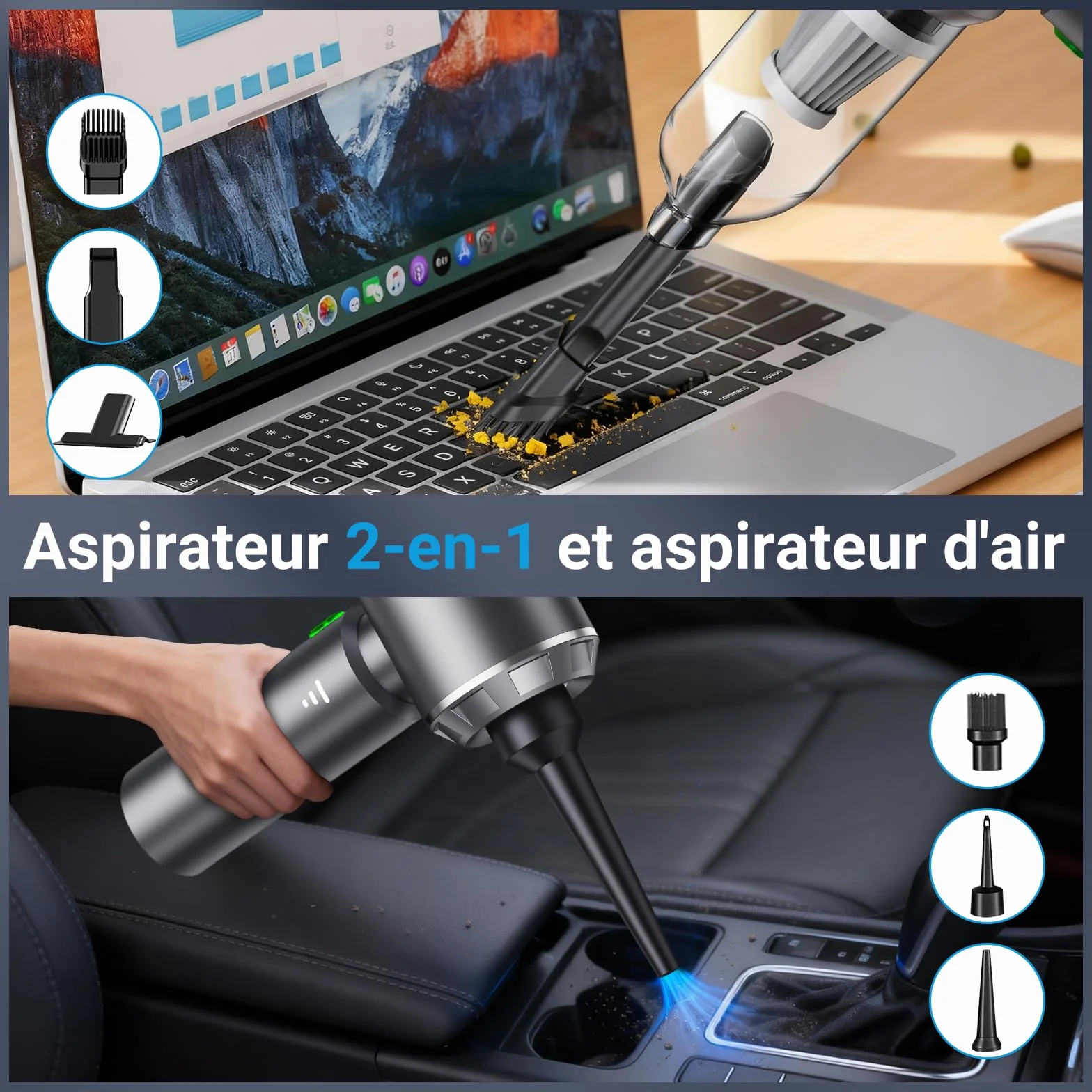 Aspirateur à Main sans Fil 26000Pa, 3 Vitesses Moteur sans Brosse, Mini Aspirateur de Voiture pour Animaux Maison