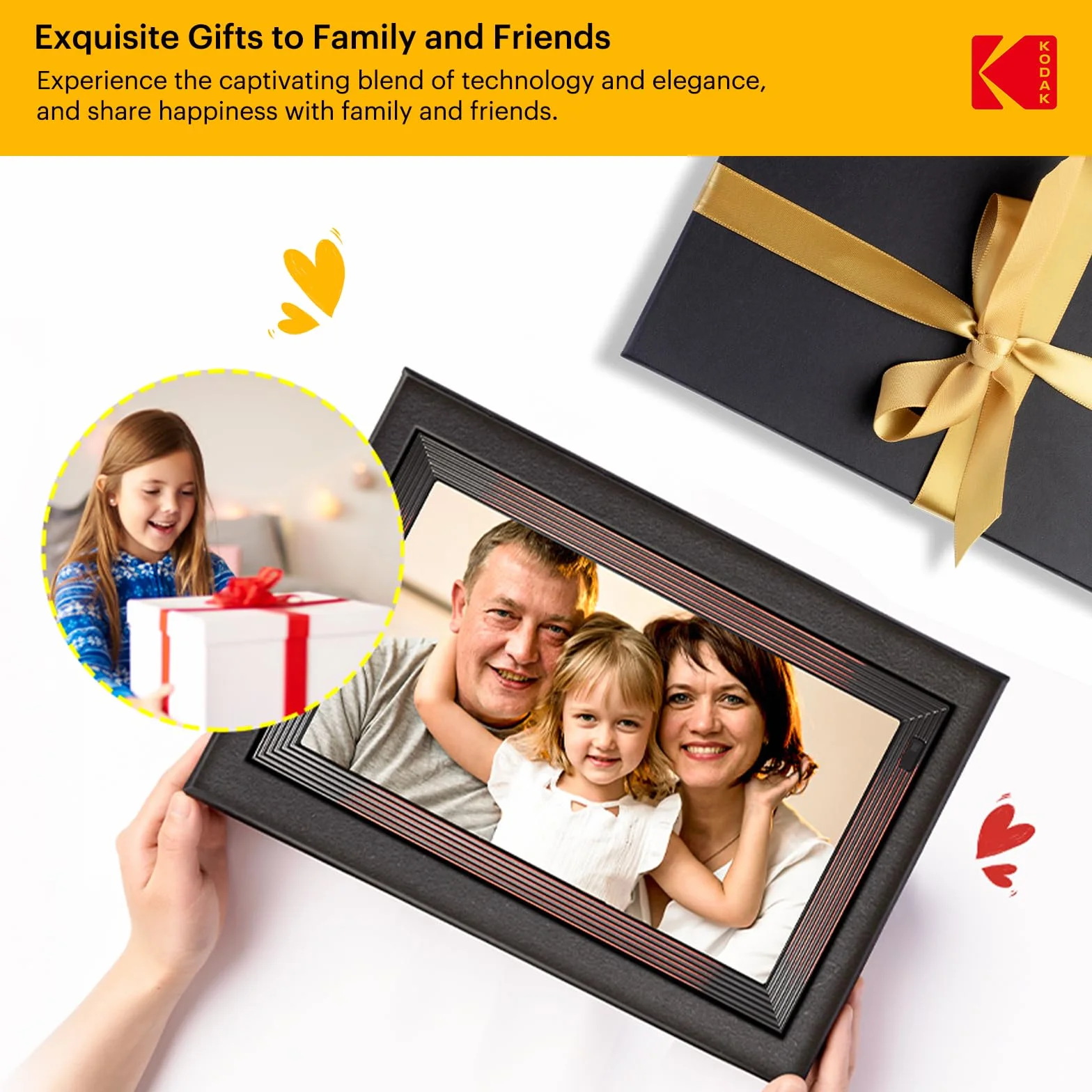 KODAK 21,5 cala Cyfrowa ramka na zdjęcia, duża ramka elektroniczna z Wi-Fi i pamięcią 32 GB, ramka cyfrowa FHD, udostępnianie zdjęć i filmów przez aplikację, pilot zdalnego sterowania, czujnik ruchu
