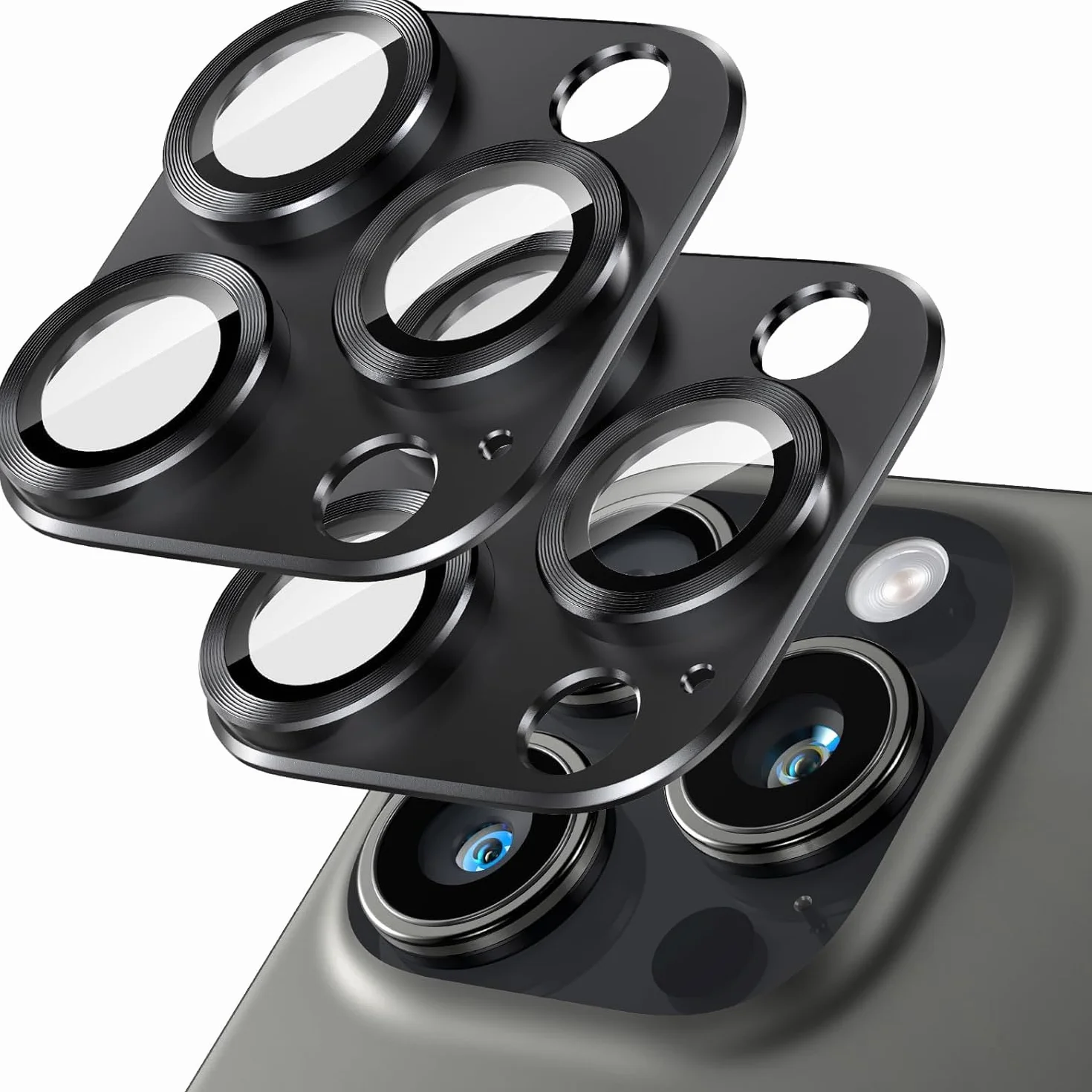 [2-pak ochrony obiektywu aparatu do iPhone'a 16 Pro/16 Pro Max, szkło hartowane 9H, pokrywa z płyty aluminiowej lotniczej, Night Circle, przejrzystość HD, kompatybilna z etui, łatwa