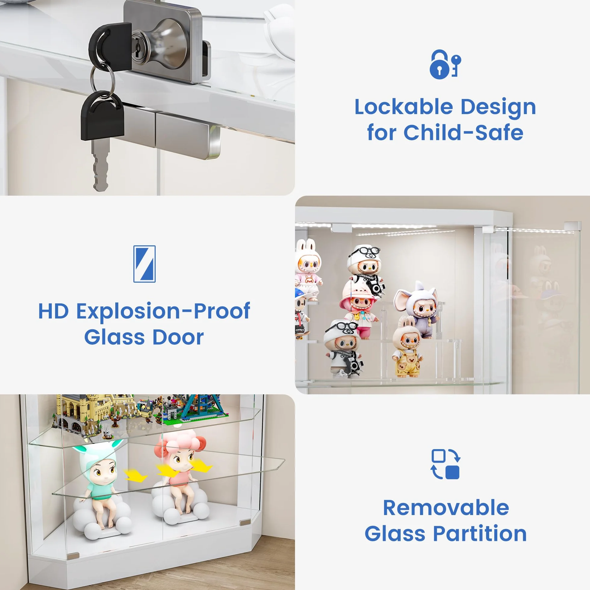 Lvifur Vitrine d'angle 5 Niveaux avec capteur Humain et Portes vitrées pour Chambre à Coucher, Bureau, vitrine 175 cm, vitrine en Verre avec éclairage LED pour vitrine de Collection et Salon, Blanc