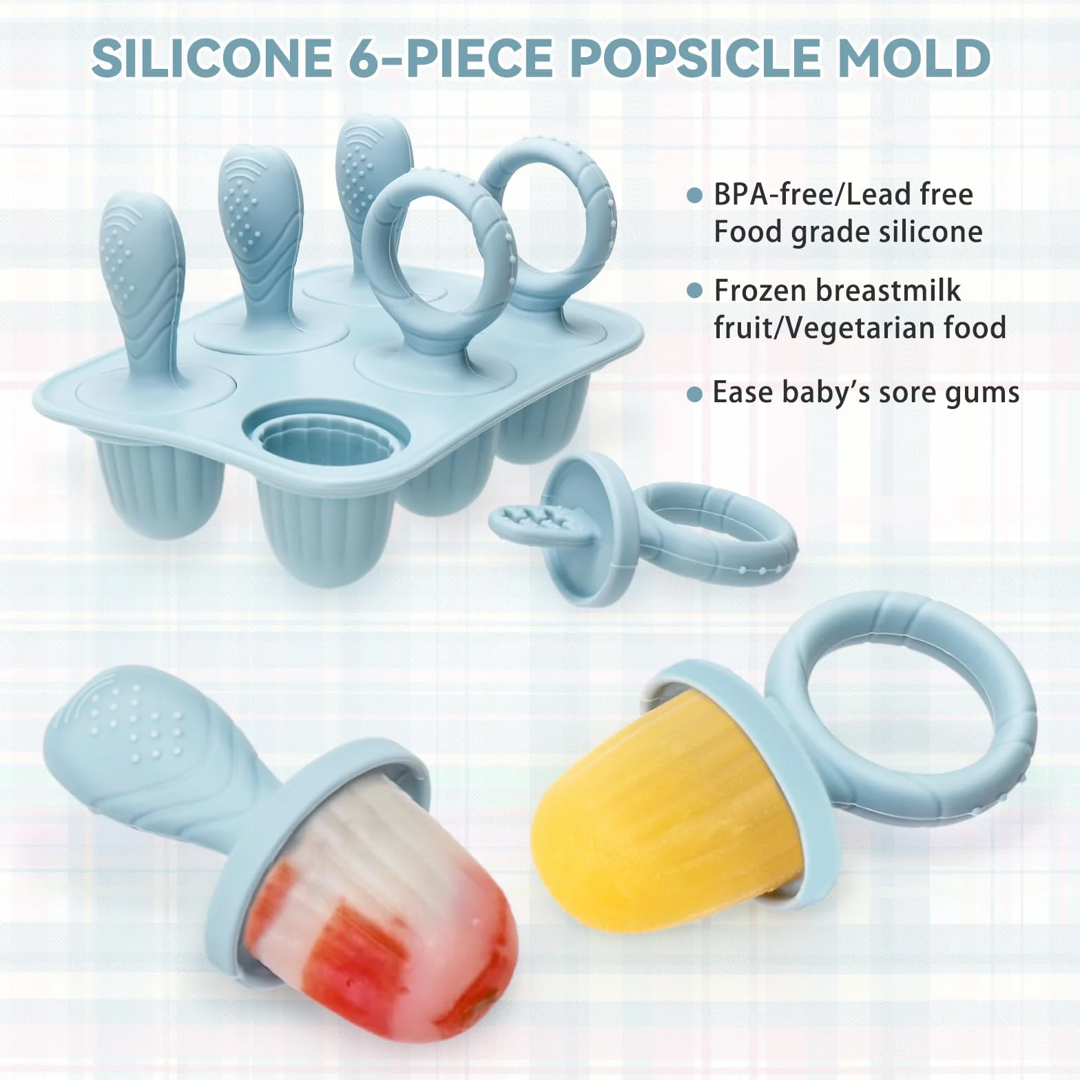 Mini Moule à Glace Bébé Réutilisable 6 Pochons Silicone Alimentaire Sans BPA Popsicle Enfant avec Bâtonnets Compatible Lave-vaisselle Bleu