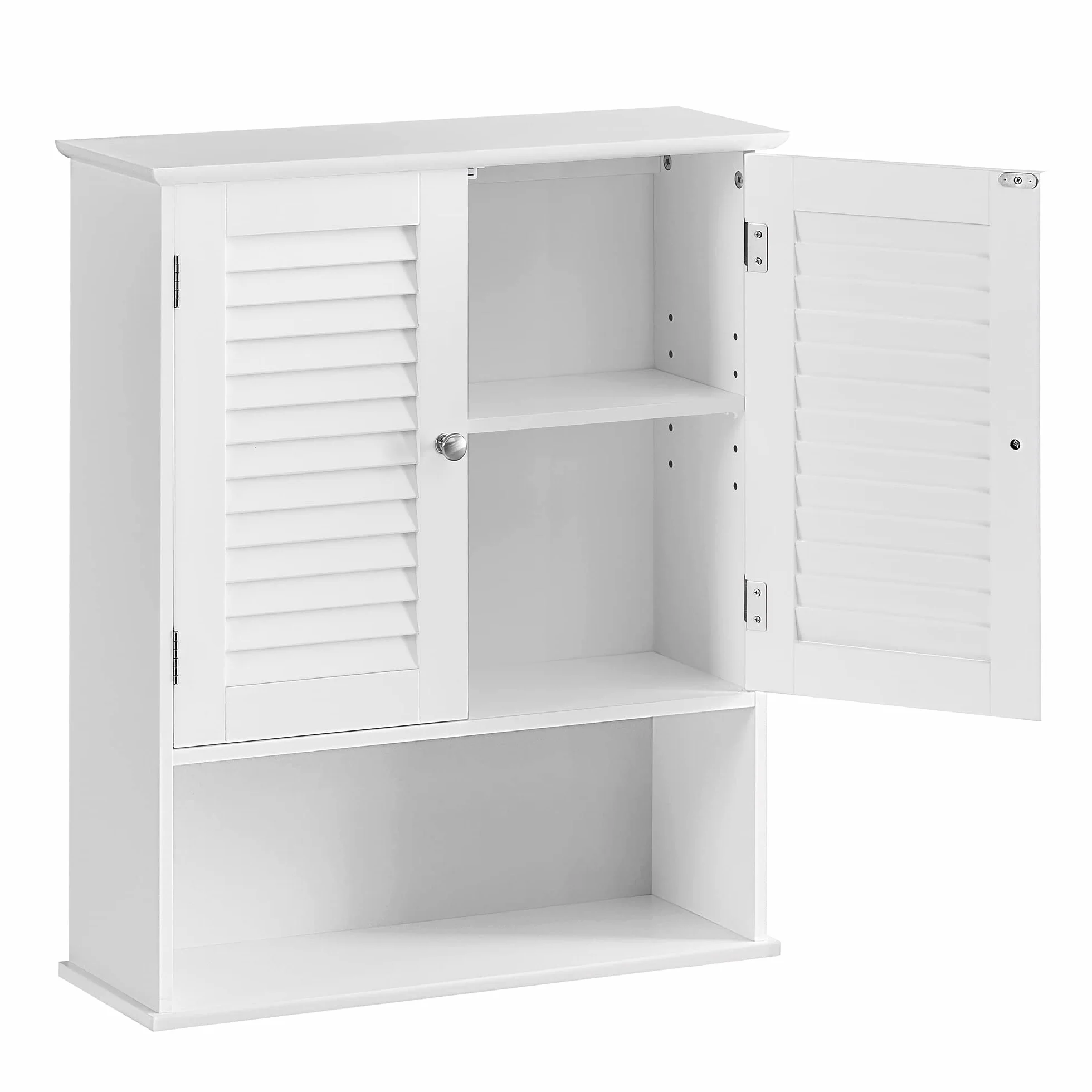 VASAGLE Meuble Mural, Meuble de Rangement Suspendu pour Salle de Bains, Armoire à Pharmacie avec Étagère Réglable, Double Porte et Étagère Ouverte, 20 x 60 x 70 cm, Blanc BBC27WT