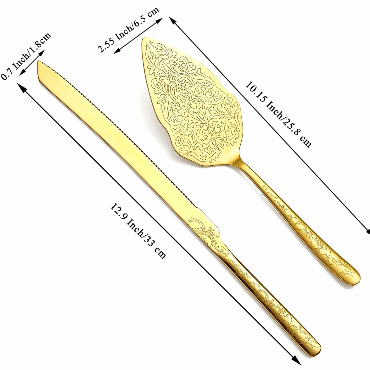 Berglander ensemble de couteau et serveur à gâteau de mariage en or plaqué or titane motif unique