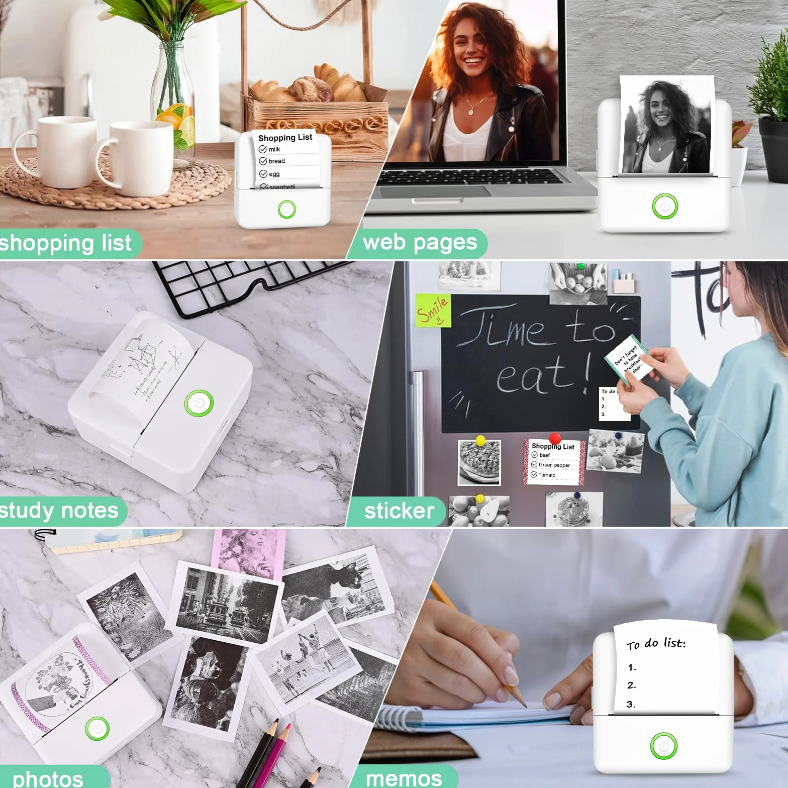 GuKKK Mini drukarka, mobilna drukarka fotograficzna, przenośna, bezprzewodowa drukarka termiczna, 13 rolek papieru do drukarki i 5 kredek, smartfon Bluetooth, do listy, dziennika