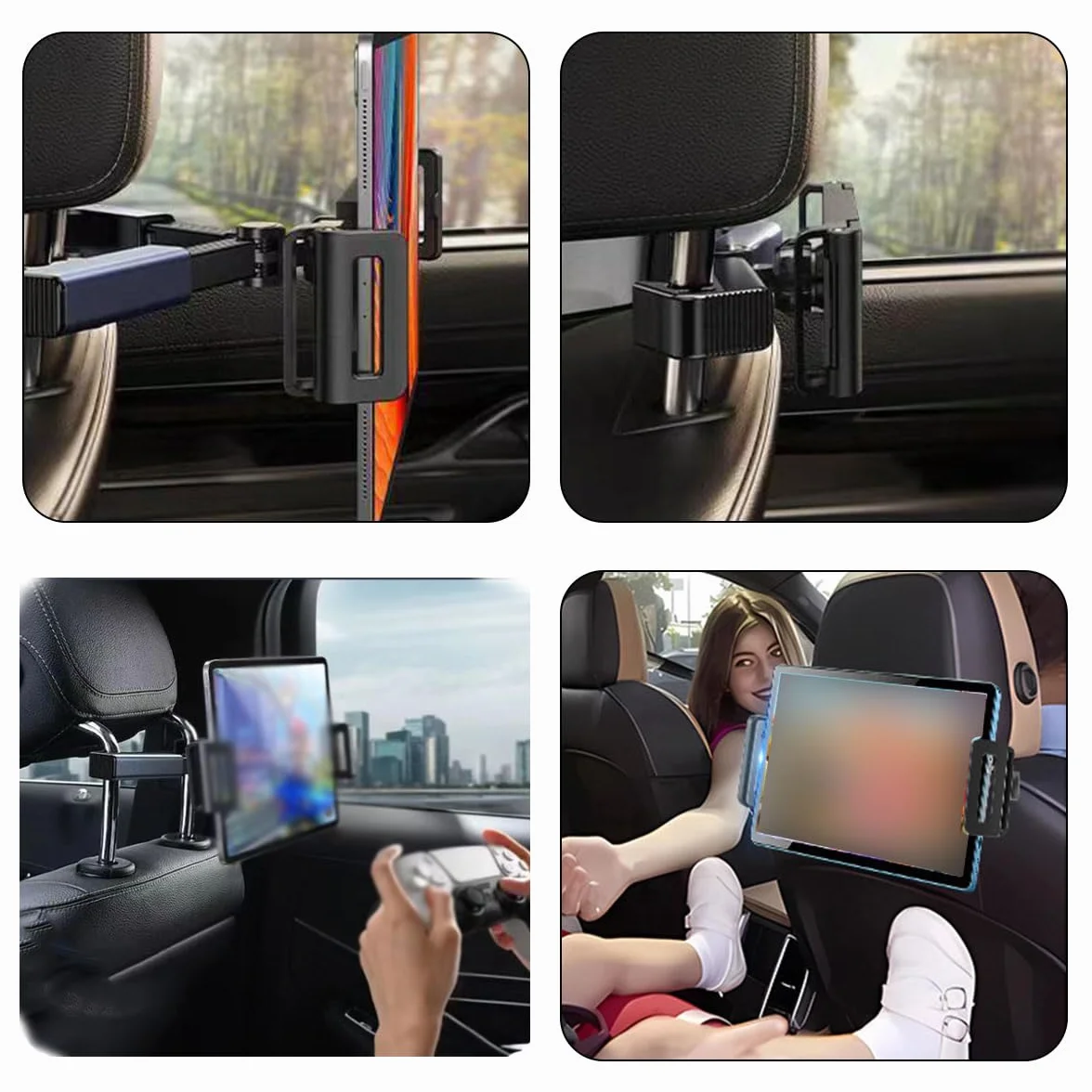 Samochodowy uchwyt do tabletu, uchwyt na zagłówek, uchwyt na tablet, wysuwany uchwyt na tablet, zagłówek samochodowy, uchwyt na tylne siedzenie, zapewnia komfortowe wrażenia wizualne, czarny