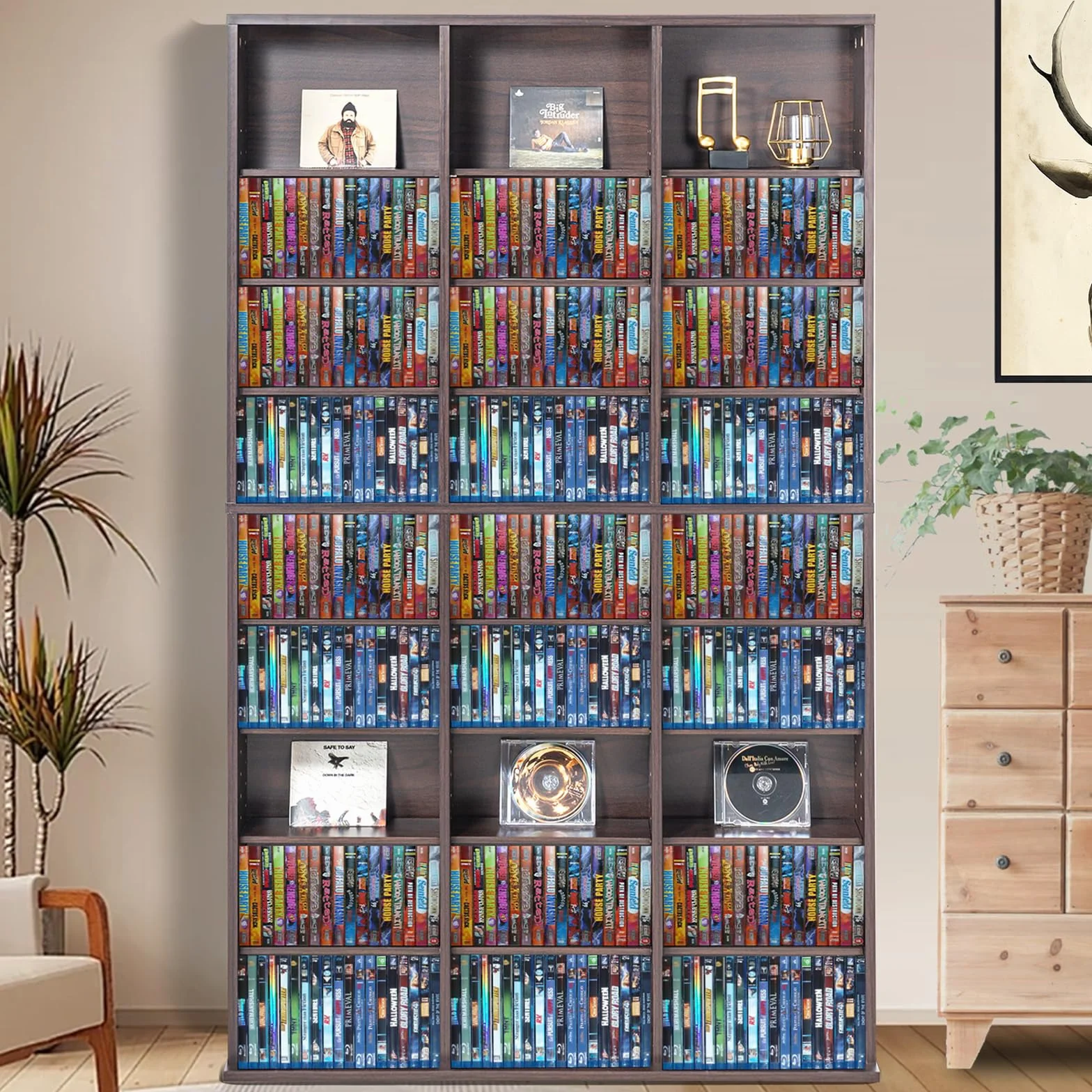 VEVOR Armoire de Rangement CD/DVD, réglable avec 27 Compartiments, étagère à DVD à 9 Couches pour 756 CD, protège et organise Les Collections de Musique, de Jeux vidéo ou de Souvenirs, Marron foncé