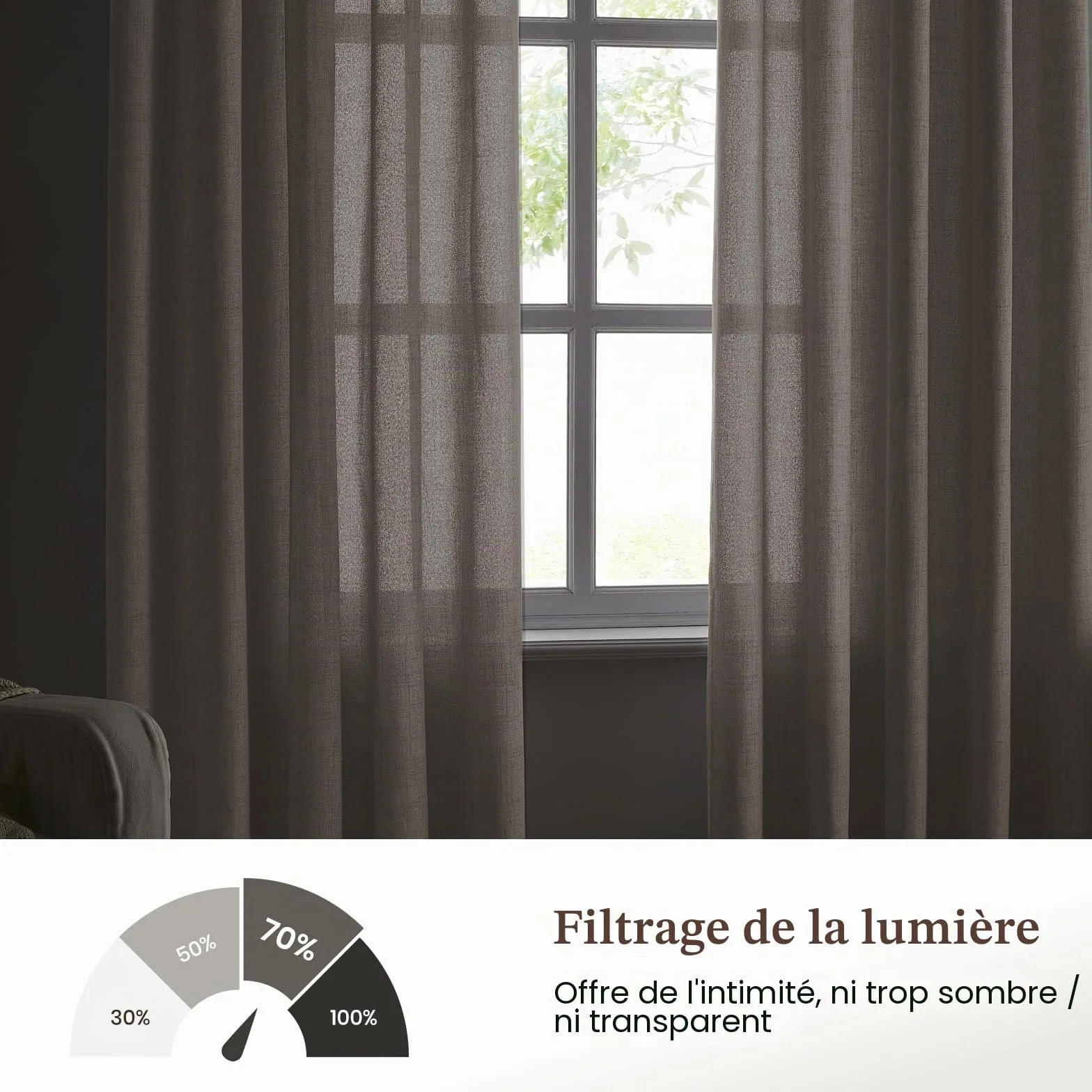 Melodieux Voilage Semi-Transparent Beige 140x225 cm Linenlook