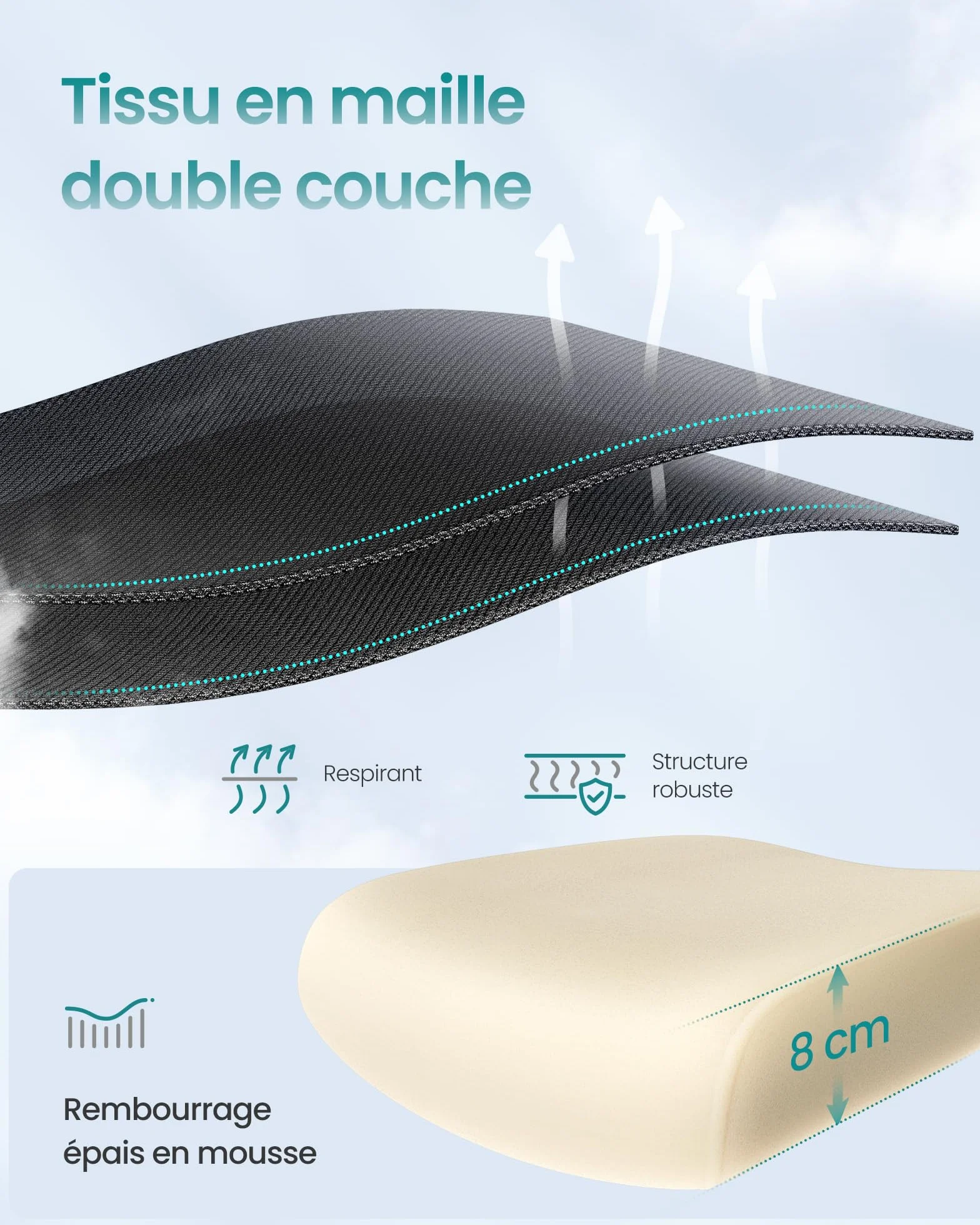 SONGMICS Chaise de Bureau Ergonomique Tissu Maille Respirant Double Couche Soutien Lombaire Adaptatif Appui-Tête Réglable Noir d’Encre