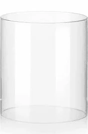 Cylindre en verre borosilicate transparent soufflé à la bouche - Ouverture extérieure en bas et en haut - Extérieur : 10,5 cm - Hauteur : 50 cm - Sans fond - Nous fabriquons les cylindres dans tous