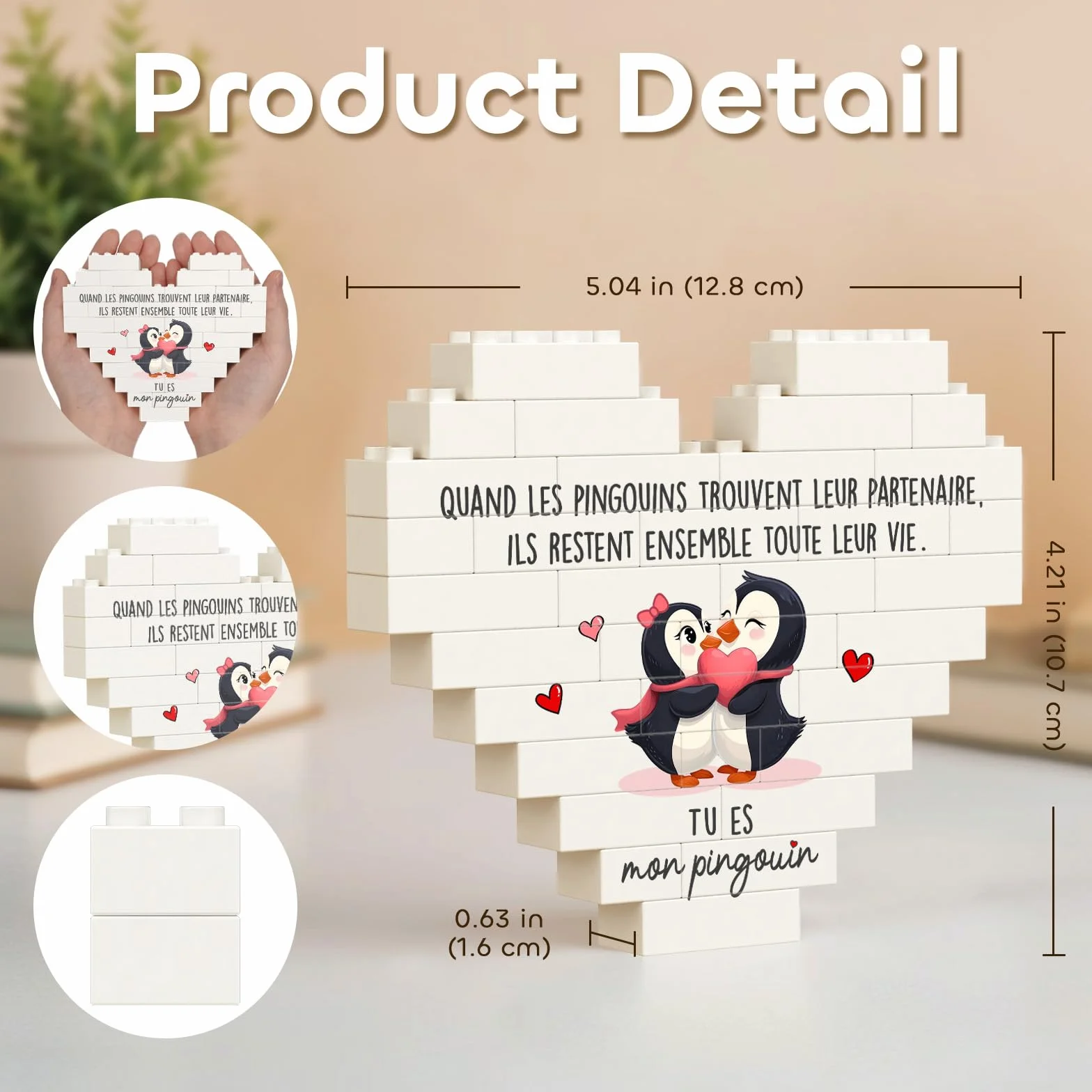 Encoink Cadeau Couple Amoureux Décoration Pingouin en Forme de Cœur Cadeau Anniversaire Mariage Saint Valentin